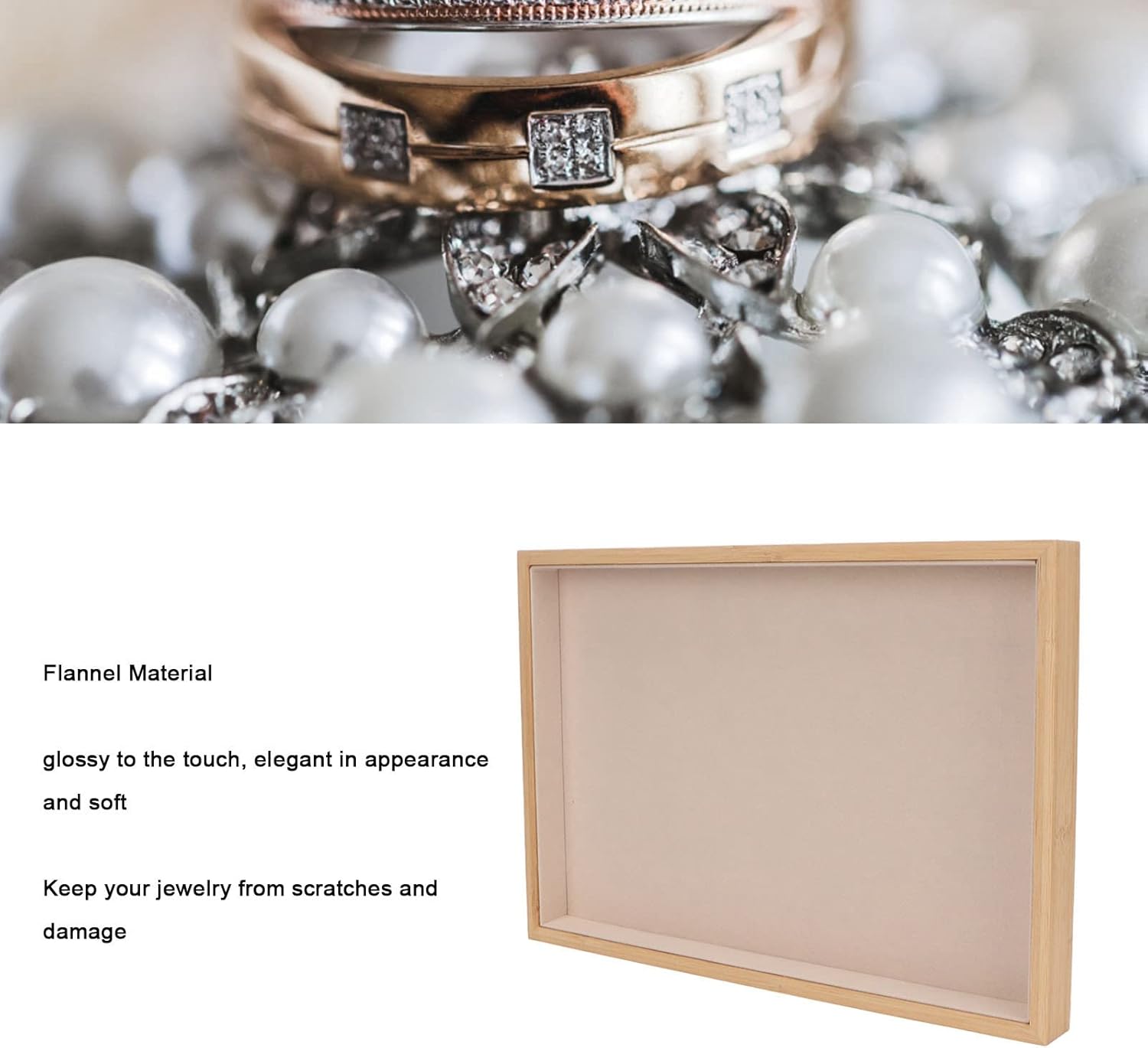 Velvet Stackable Jewelry Tray, Wood Flat Organizer Tray Drawer for Necklace Bracelet Ring Showcase Display(Beige) - Image 3