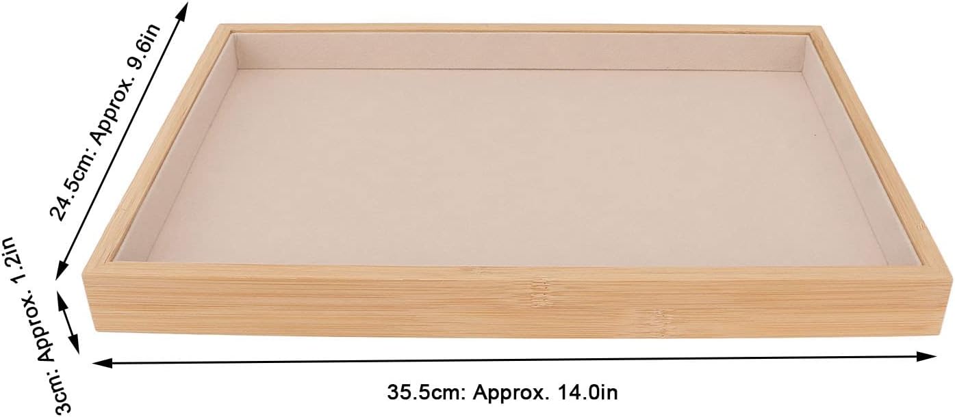 Velvet Stackable Jewelry Tray, Wood Flat Organizer Tray Drawer for Necklace Bracelet Ring Showcase Display(Beige) - Image 4