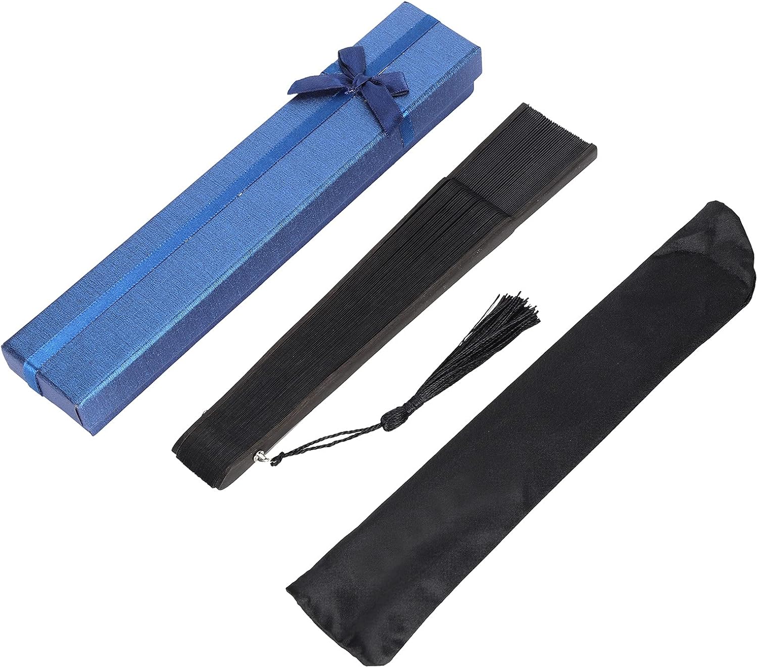 Hand Fans for Women Foldable, Black Folding Fan with Gift Box Silk Bamboo Frames Cosplay Party Props Decoration Small - Image 1