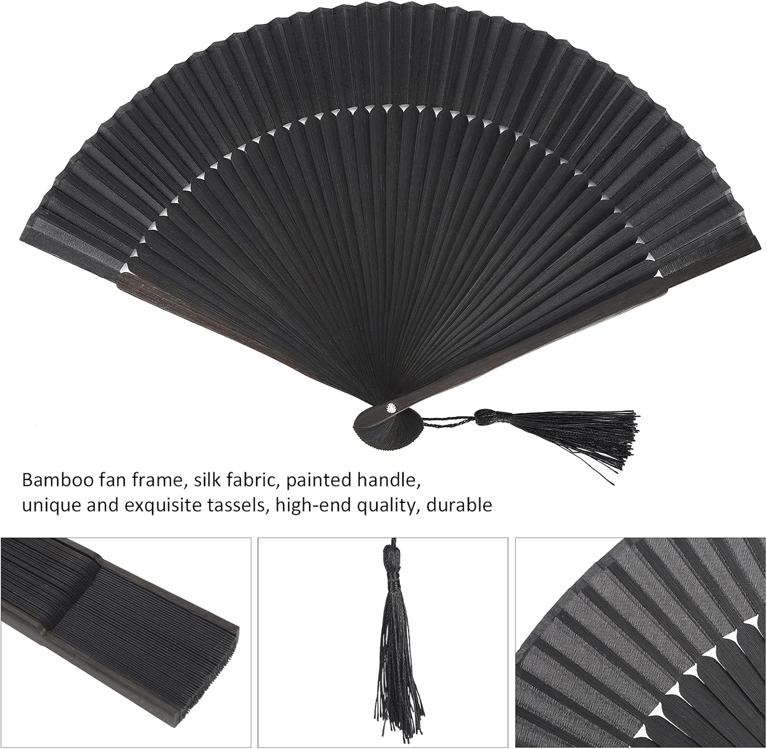 Hand Fans for Women Foldable, Black Folding Fan with Gift Box Silk Bamboo Frames Cosplay Party Props Decoration Small - Image 5