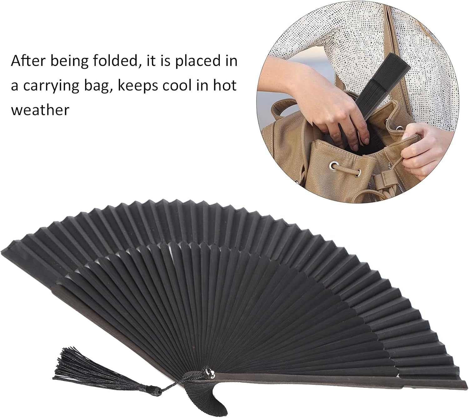 Hand Fans for Women Foldable, Black Folding Fan with Gift Box Silk Bamboo Frames Cosplay Party Props Decoration Small - Image 6