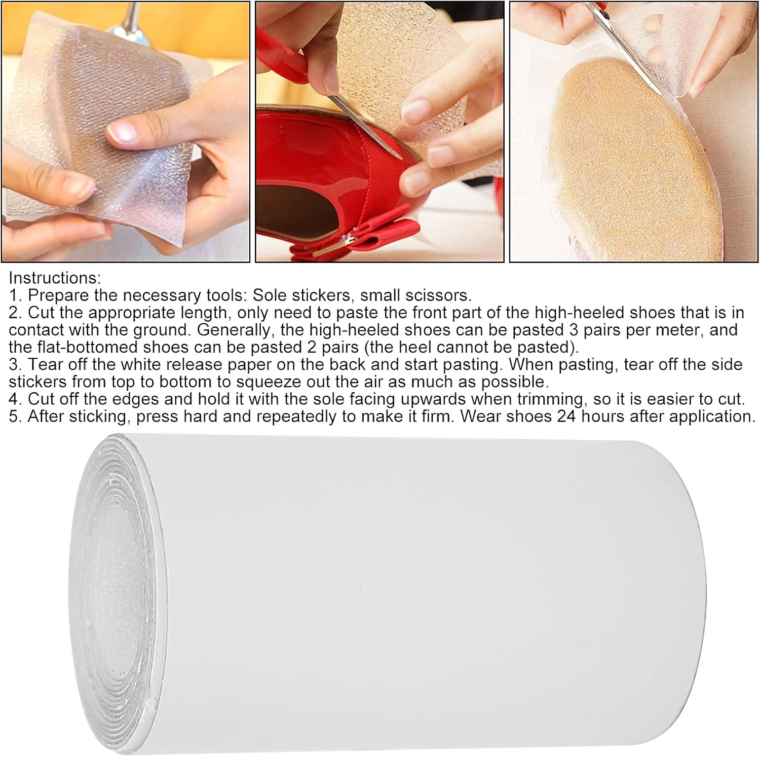 Shoe Bottom Stickers, Self Adhesive High Heels Grip Stickers Slip Resistant Sole Cover Protector for (2 Meter) - Image 3