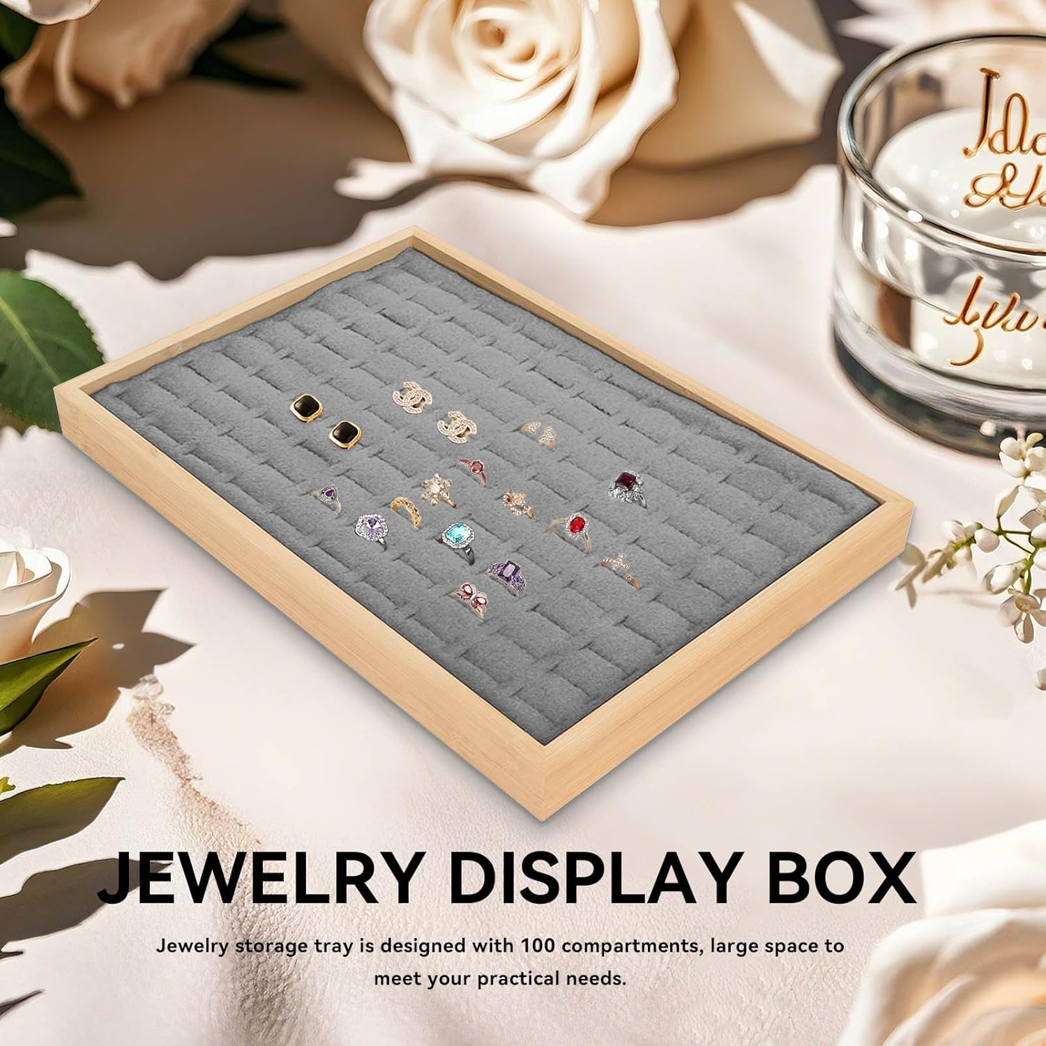 Rings Organizer Tray, 100 Slots Ring Earrings Trays Velvet Jewelry Display Tray Earring Storage Box rawer for Women Girls(grey) - Image 5