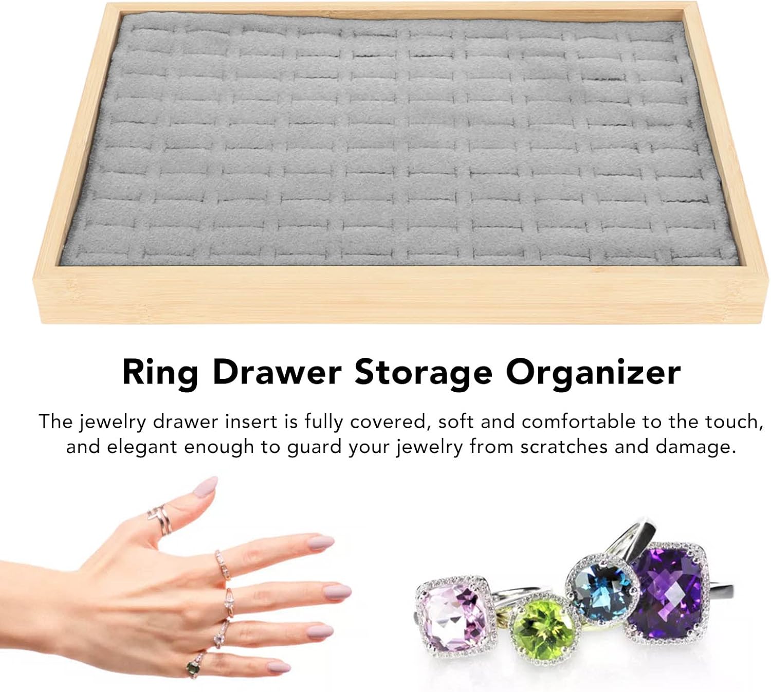 Rings Organizer Tray, 100 Slots Ring Earrings Trays Velvet Jewelry Display Tray Earring Storage Box rawer for Women Girls(grey) - Image 8