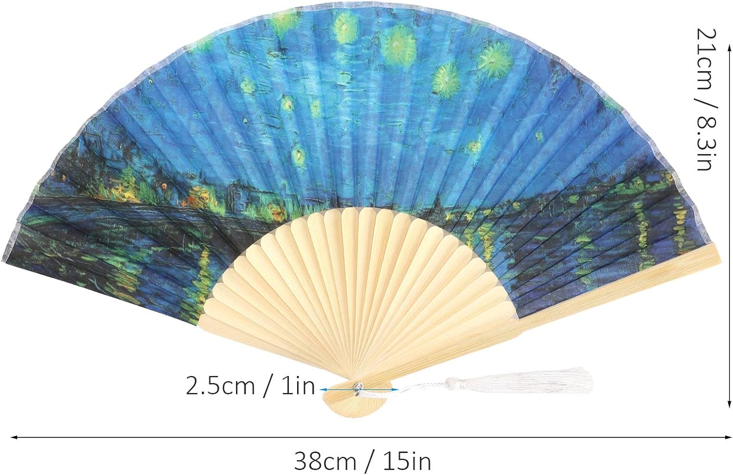 Foldable Hand Fan, 2PCS Held Silk Folding Fan Chinese Handheld with Frames Decorative Starry Night Pattern for Dancing Cosplay Wedding Party Props Decoration - Image 7