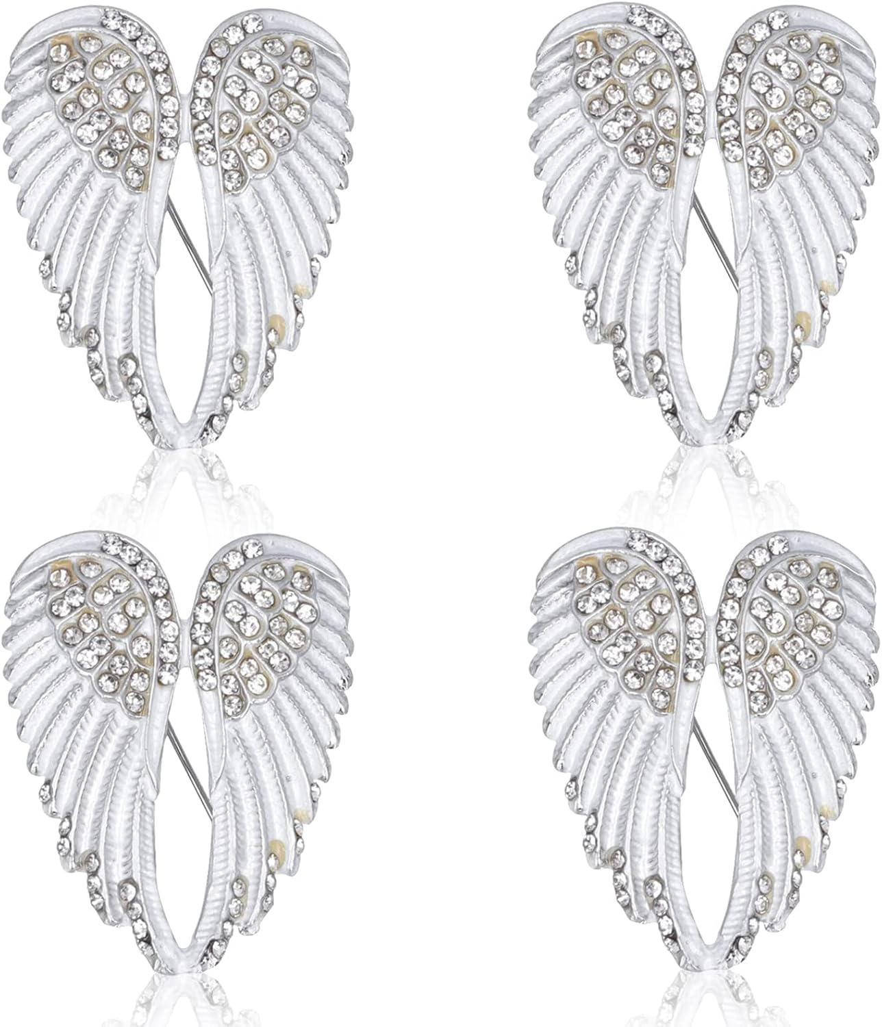4pcs Women's Guardian Angel Wing Brooch Pins, Rhinestones Pin Set Cardigan Collar Clips Dress Shirt for Women Girls Men(White) - Image 1