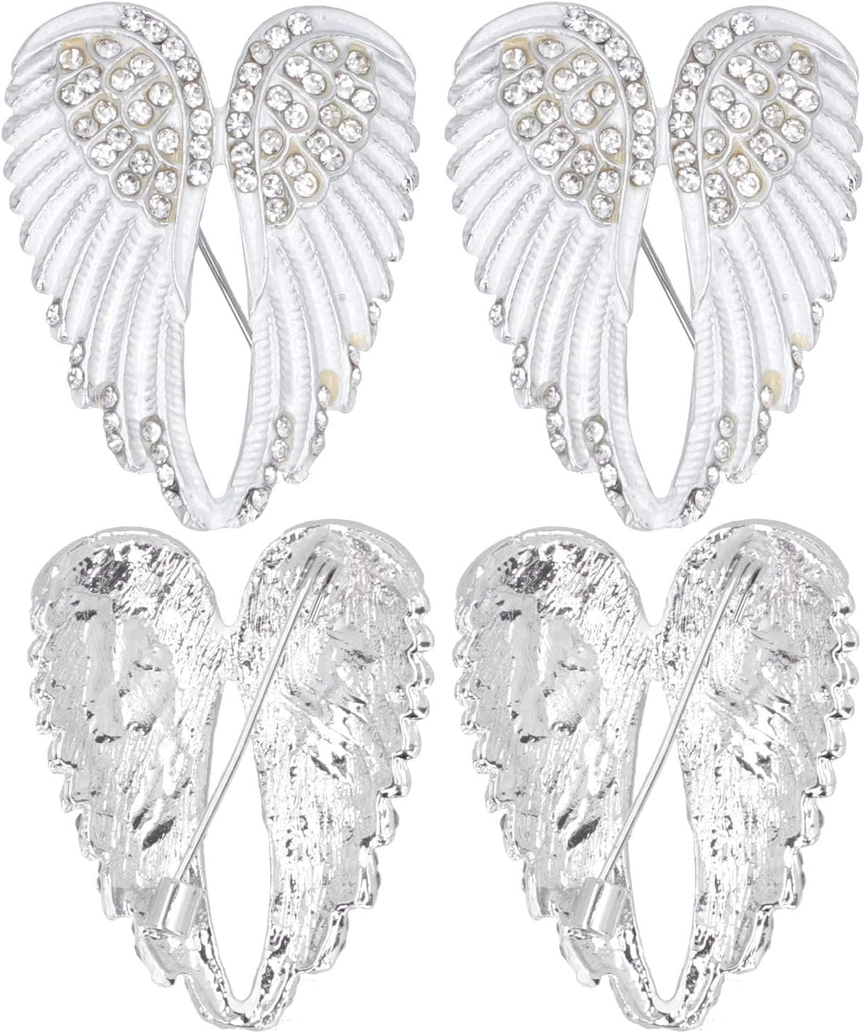 4pcs Women's Guardian Angel Wing Brooch Pins, Rhinestones Pin Set Cardigan Collar Clips Dress Shirt for Women Girls Men(White) - Image 4