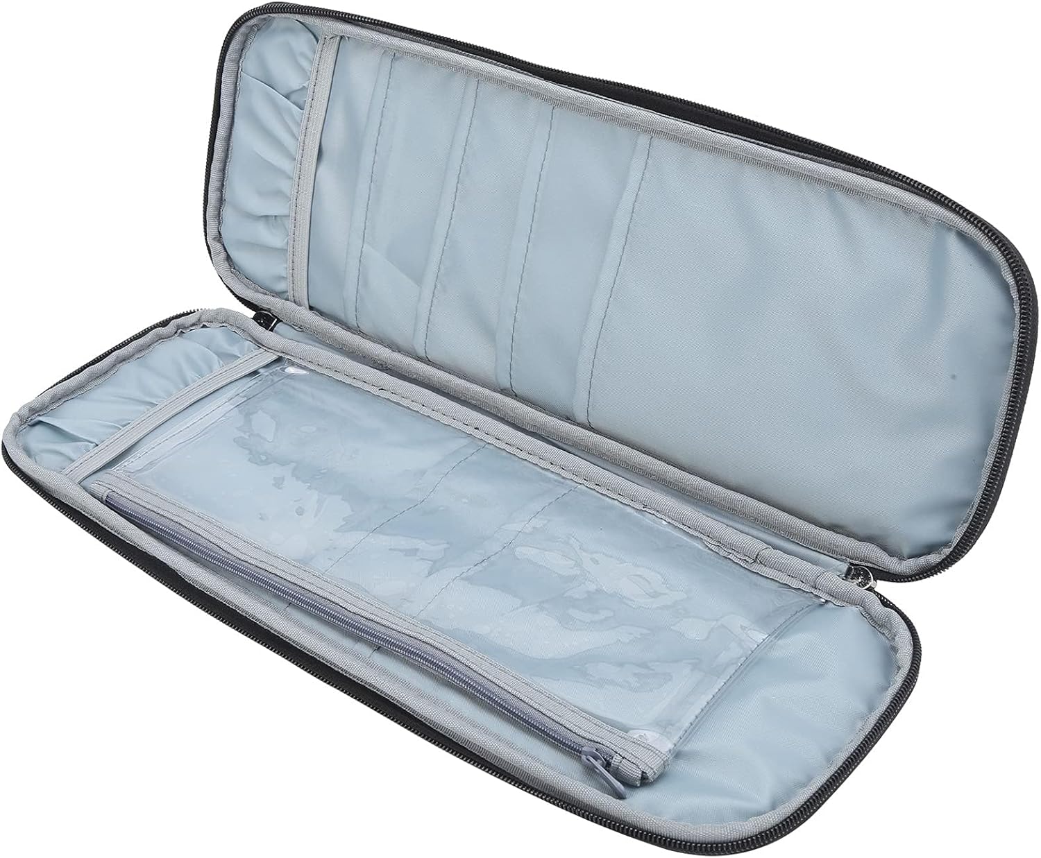 Knitting Needle Case, Travel Zipper Organizer Bag for Straight Needles Dual Crochet Case Supplies Accessories Grey - Image 1
