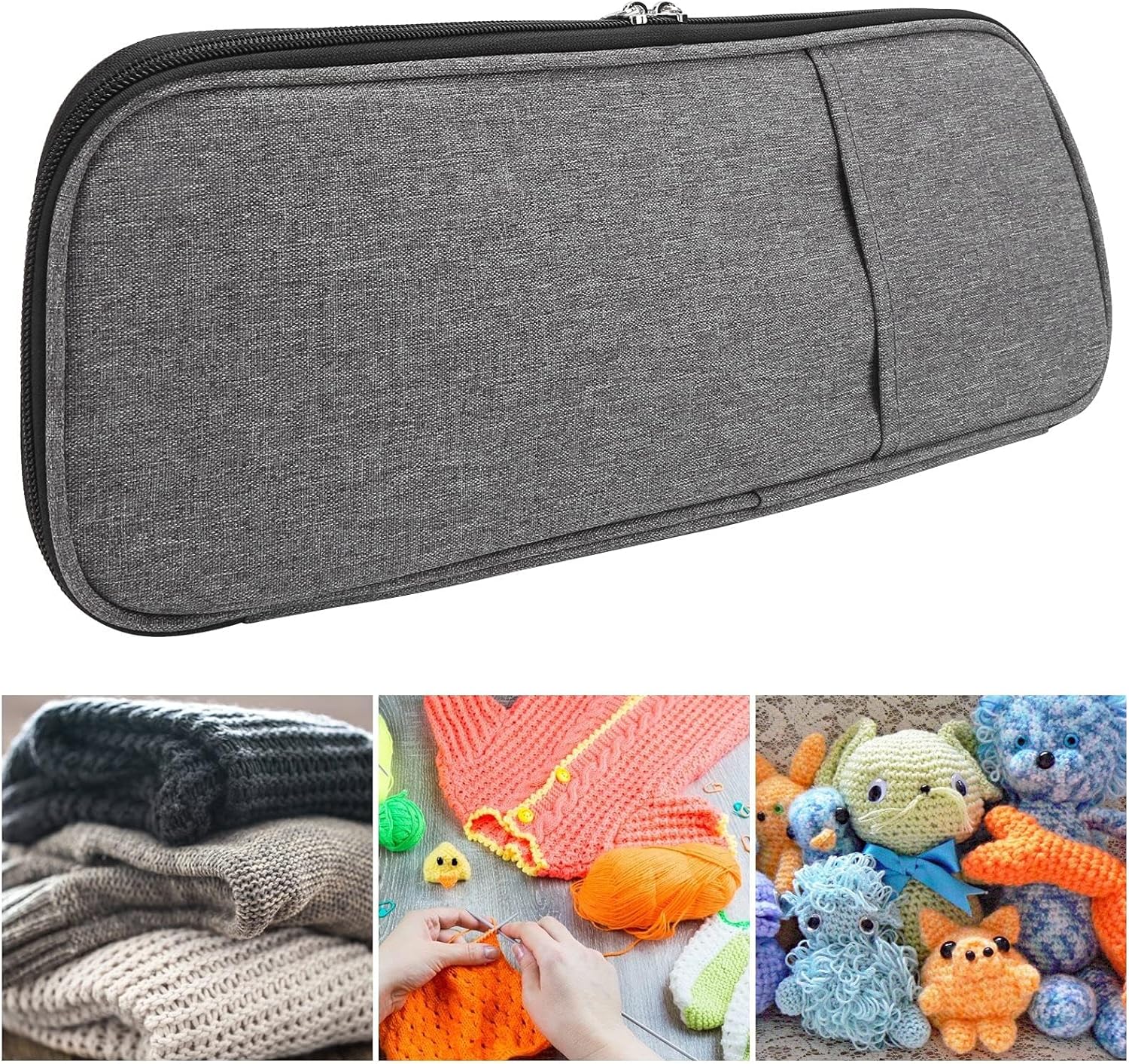 Knitting Needle Case, Travel Zipper Organizer Bag for Straight Needles Dual Crochet Case Supplies Accessories Grey - Image 6
