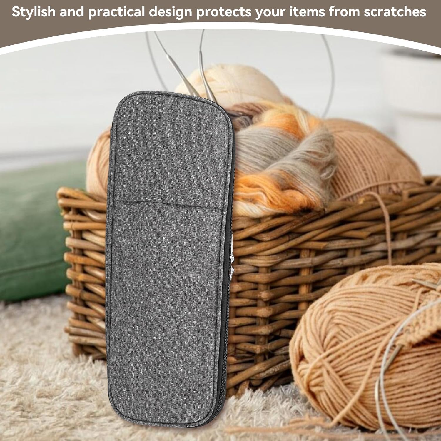 Knitting Needle Case, Travel Zipper Organizer Bag for Straight Needles Dual Crochet Case Supplies Accessories Grey - Image 8