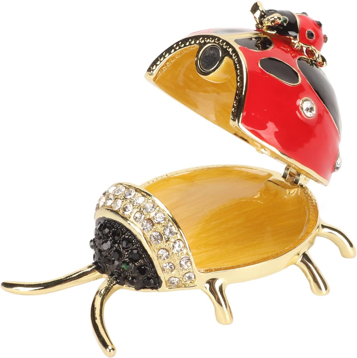Ladybug Trinket Box, Small Enameled Hinged Box Decorative Jewelry with Rhinestones Delicate Gift Display Ornament - Image 1