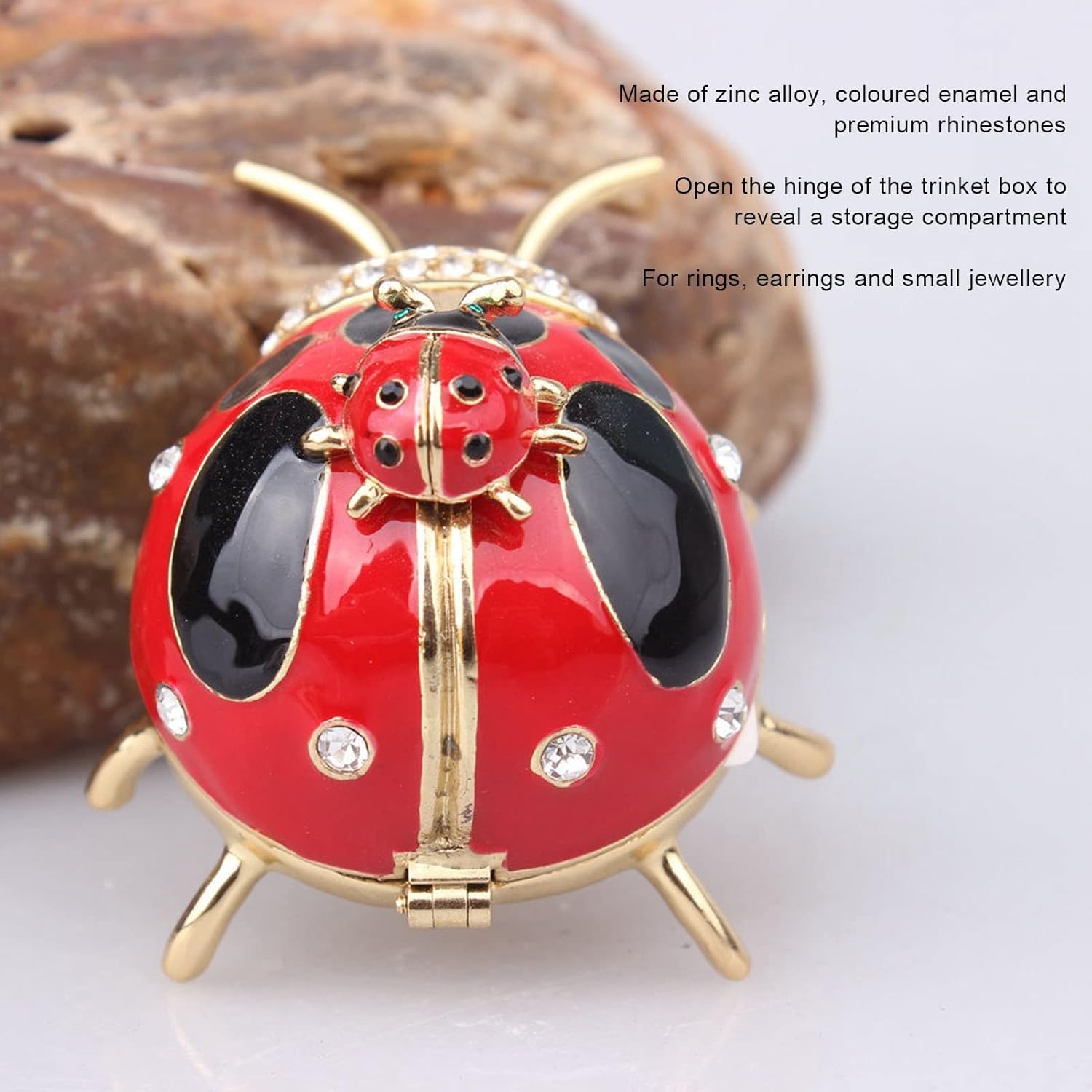Ladybug Trinket Box, Small Enameled Hinged Box Decorative Jewelry with Rhinestones Delicate Gift Display Ornament - Image 3