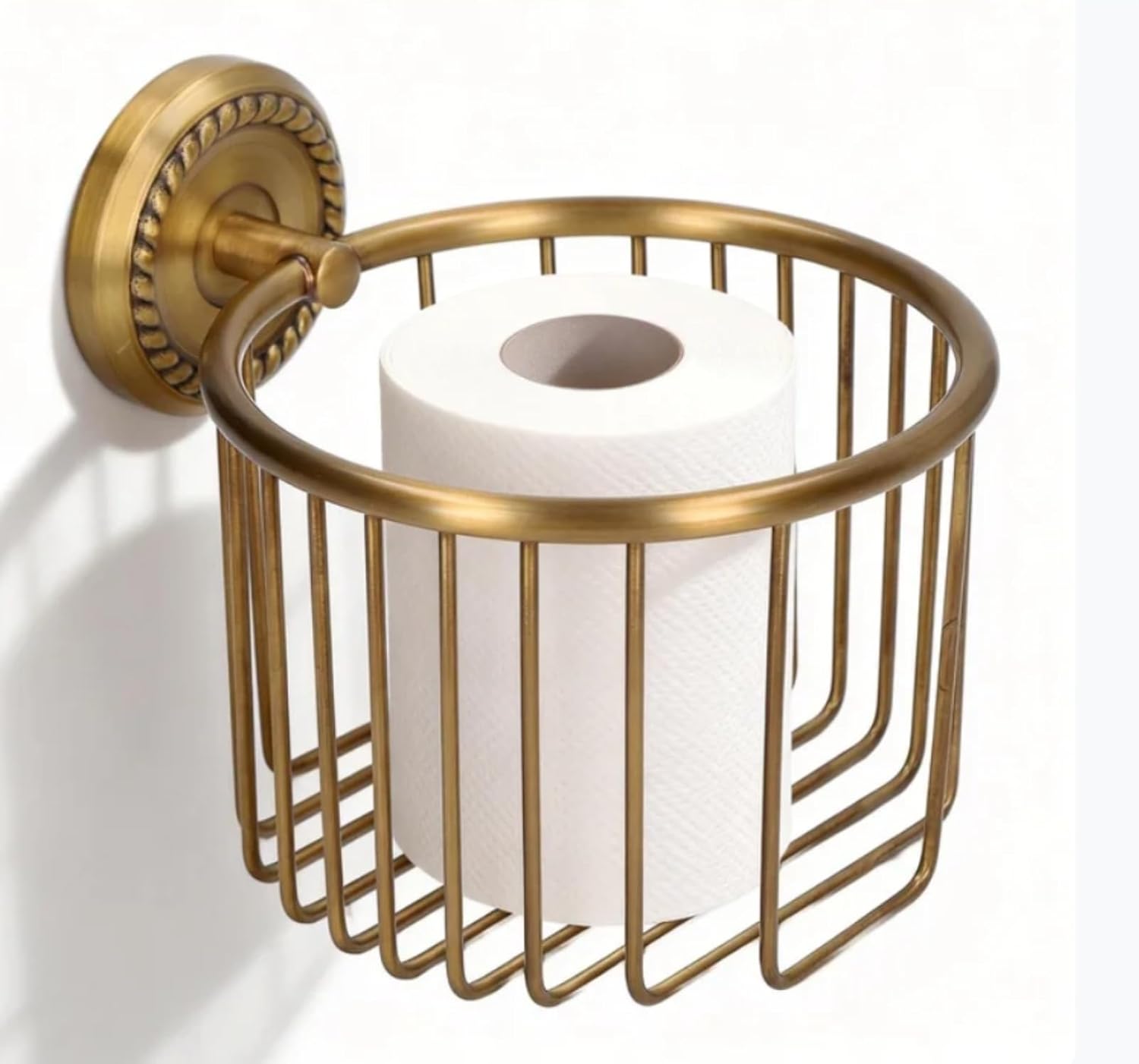 Brass Toilet Paper Holder, Wall Mounted Holder Vintage Bathroom Roll Basket Antique Tissue Storage for - Image 1
