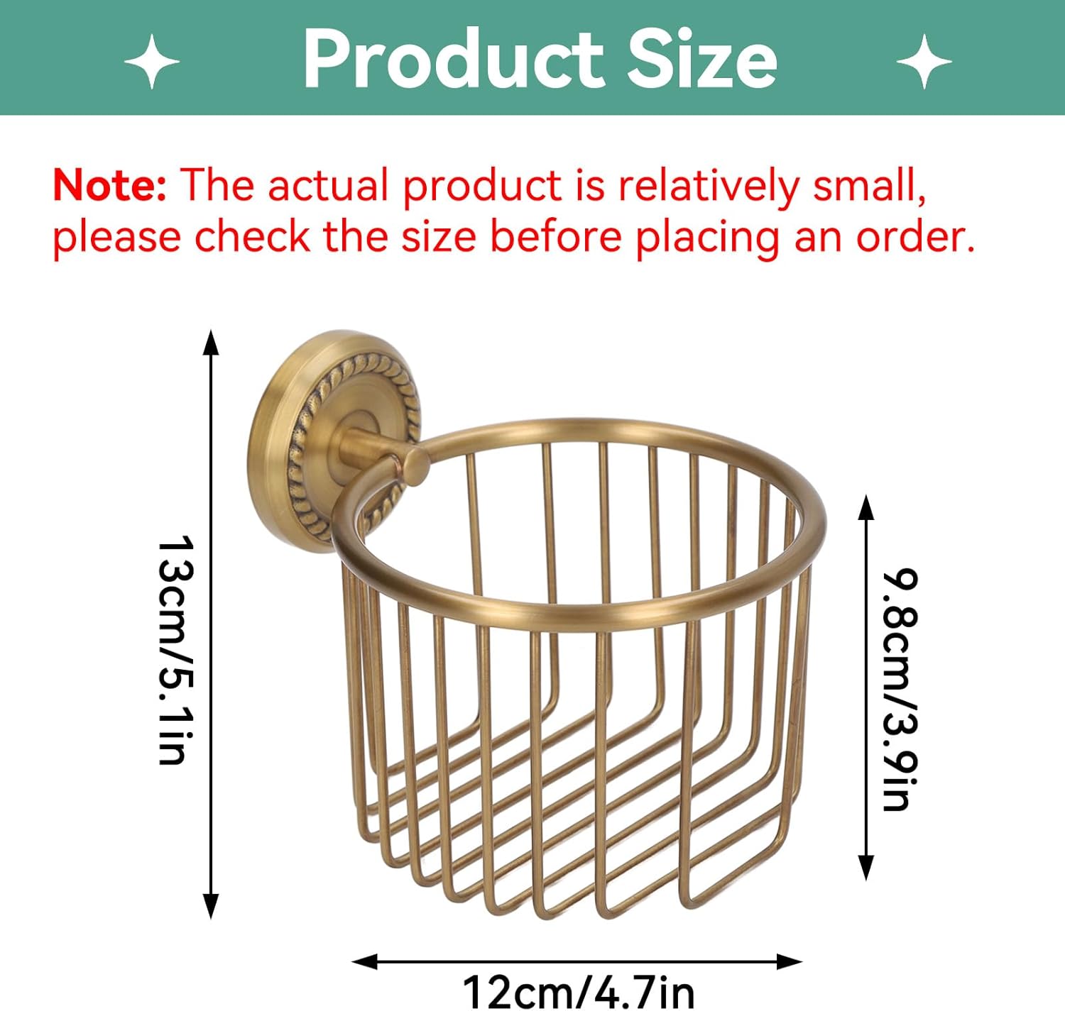 Brass Toilet Paper Holder, Wall Mounted Holder Vintage Bathroom Roll Basket Antique Tissue Storage for - Image 4