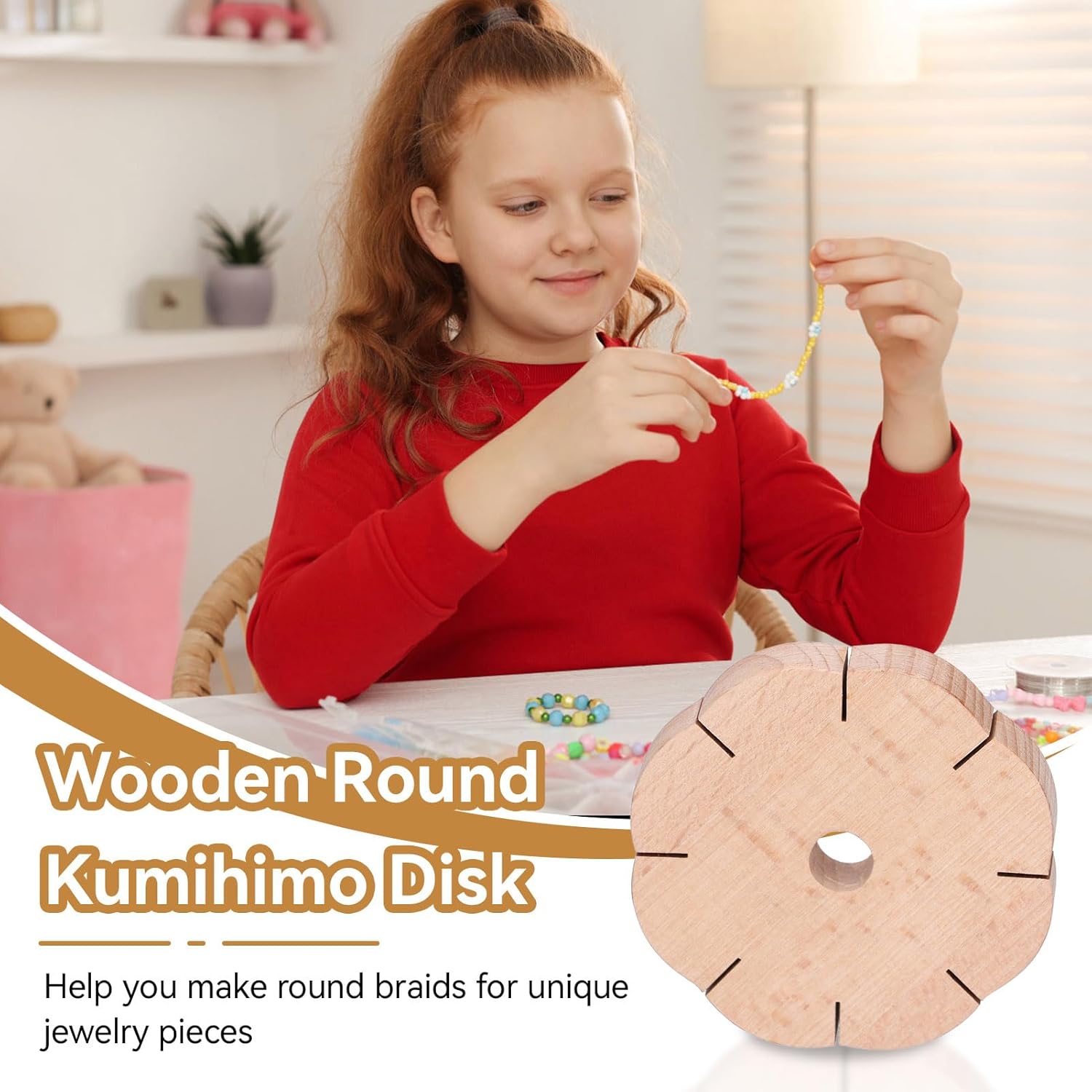 Kumihimo Disk 8 Slots, Wooden Round Wood Braiding Plate Hand Rope Beading Cord Disc DIY Bracelet Loom Weaving Board - Image 2