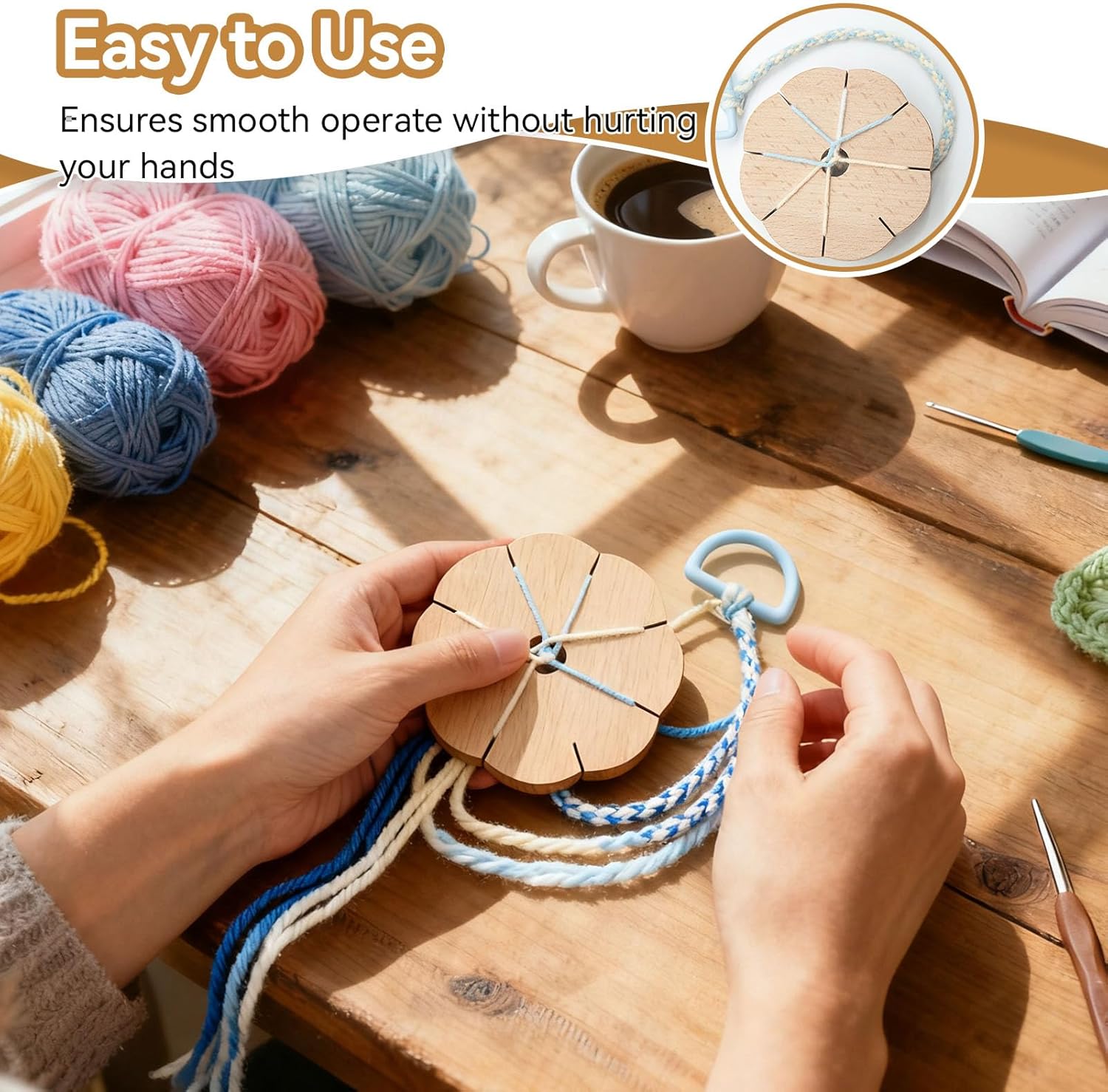 Kumihimo Disk 8 Slots, Wooden Round Wood Braiding Plate Hand Rope Beading Cord Disc DIY Bracelet Loom Weaving Board - Image 3