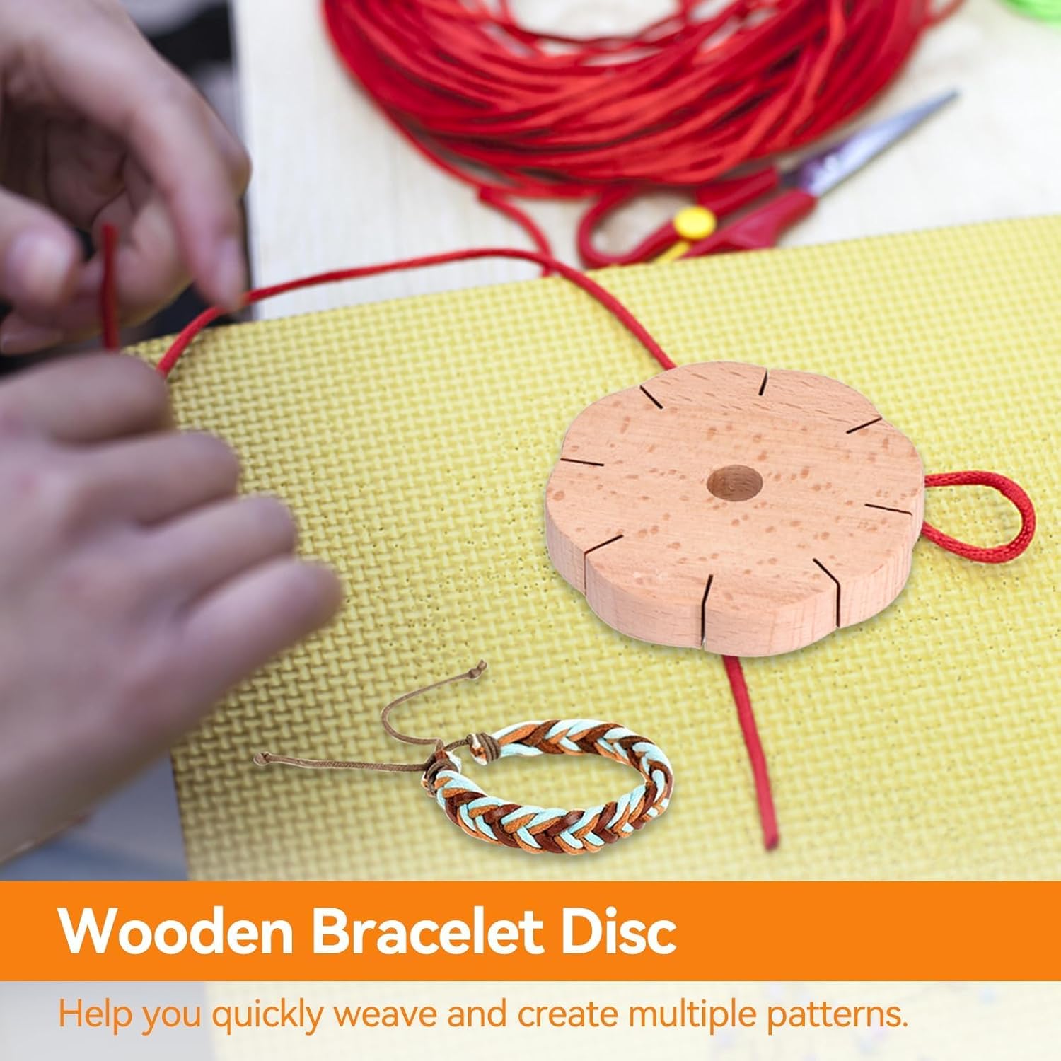 Kumihimo Disk 8 Slots, Wooden Round Wood Braiding Plate Hand Rope Beading Cord Disc DIY Bracelet Loom Weaving Board - Image 7