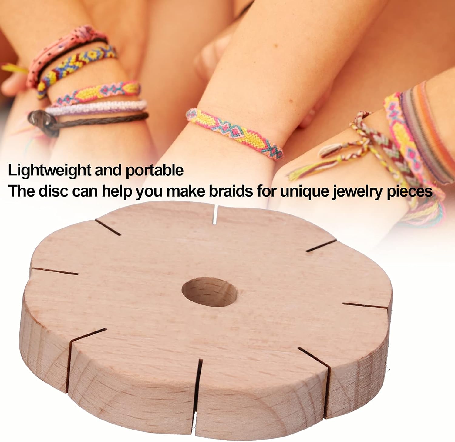 Kumihimo Disk 8 Slots, Wooden Round Wood Braiding Plate Hand Rope Beading Cord Disc DIY Bracelet Loom Weaving Board - Image 8