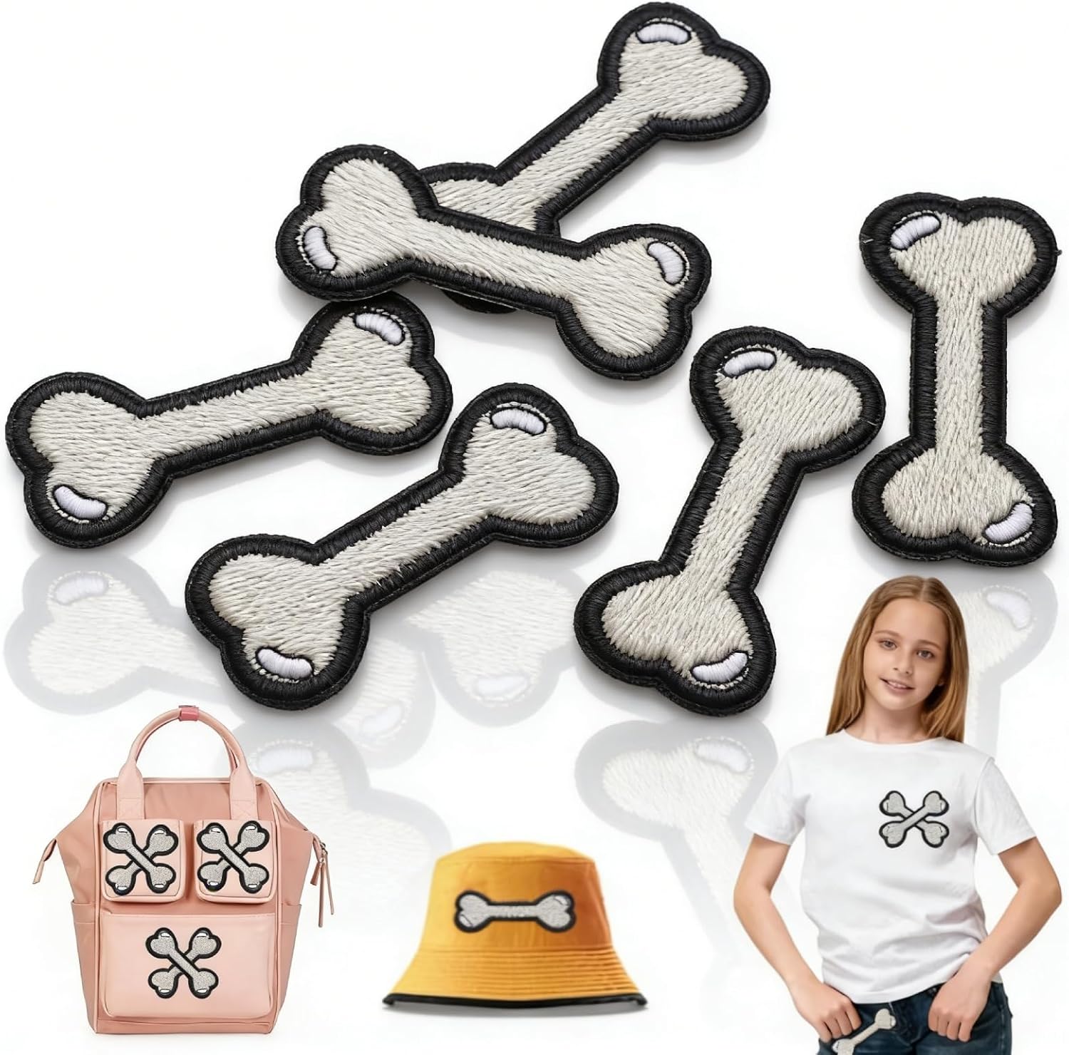 6PCS Dog Iron on Patches, Sew Bone Patches Cartoon Embroidered Backpack Stickers Cute for Clothing Shirts, Jackets, Hats, Jeans, Shoes, Bags - Image 1