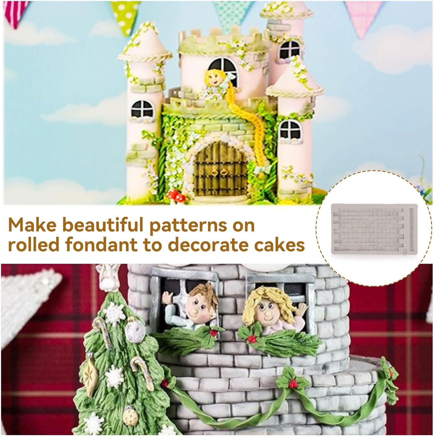 Fondant Impression Mat, Silicone Brick Wall Pattern Lace Mat Imprint Mold Sugarcraft Wedding Cake Decorating Tools Chocolate Sugar Baking - Image 2