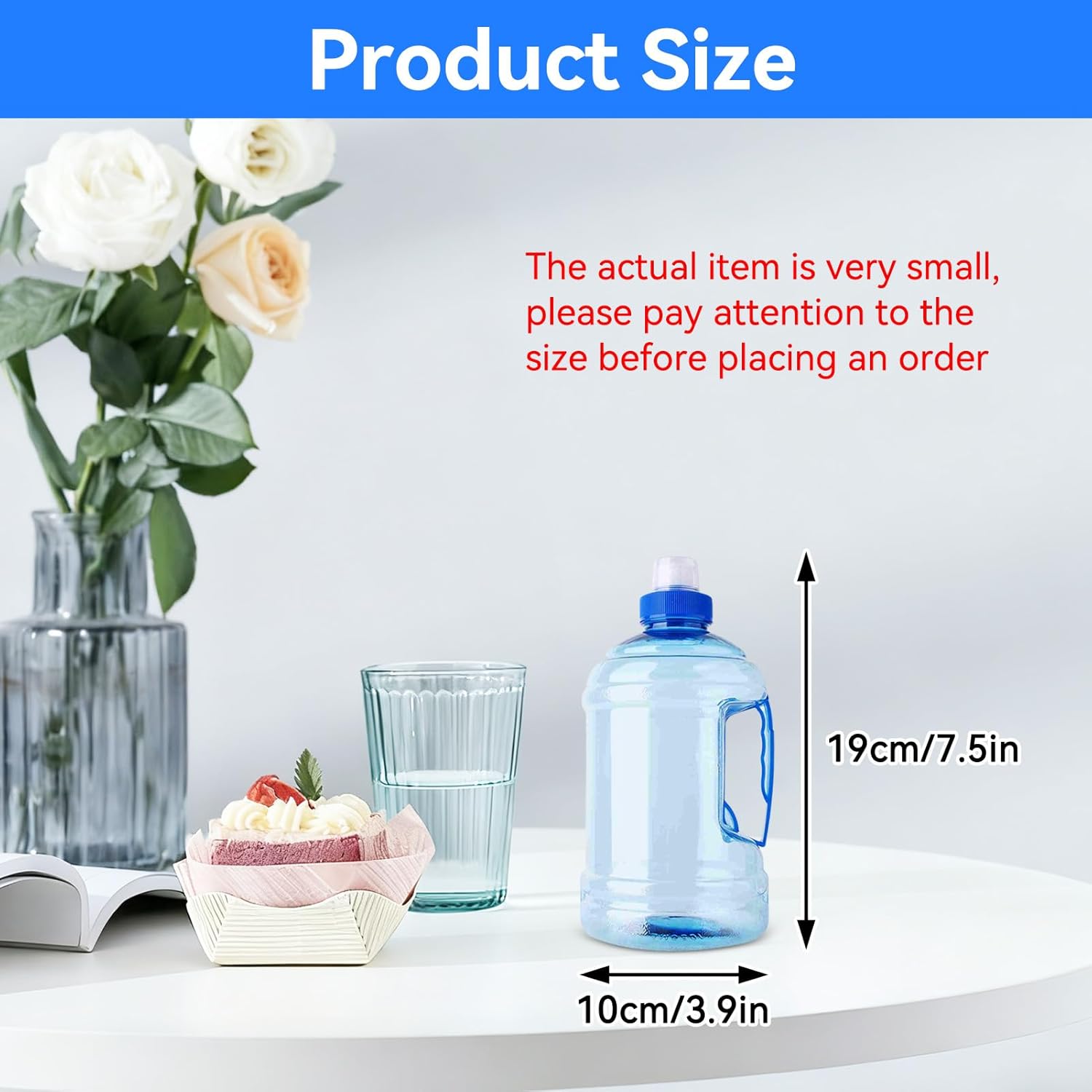 Large Water Bottle, 1l Jug with Handle Clear Sport Bottle Reusable Plastic Leak Proof for Fitness Outdoor Sports Camping, 7.5x3.9 In - Image 2