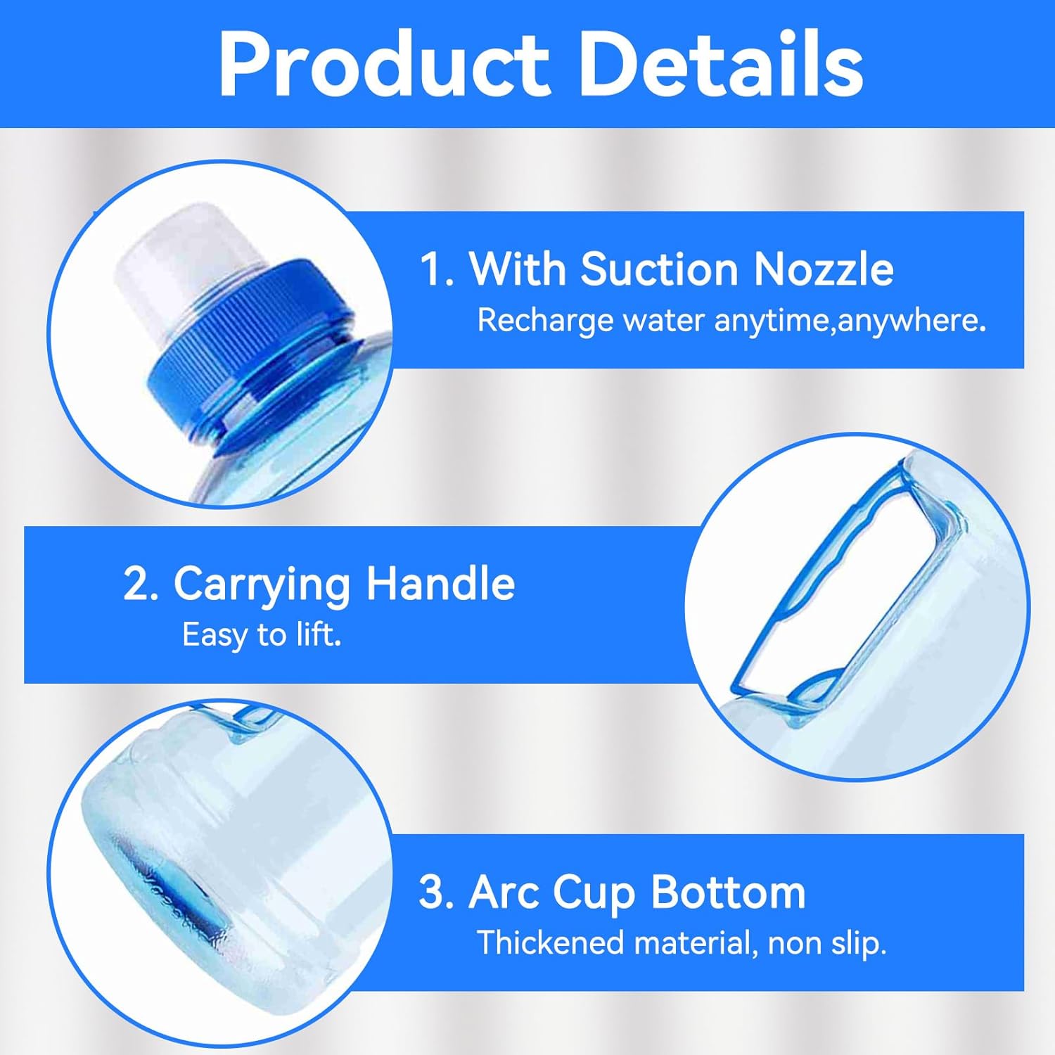 Large Water Bottle, 1l Jug with Handle Clear Sport Bottle Reusable Plastic Leak Proof for Fitness Outdoor Sports Camping, 7.5x3.9 In - Image 4
