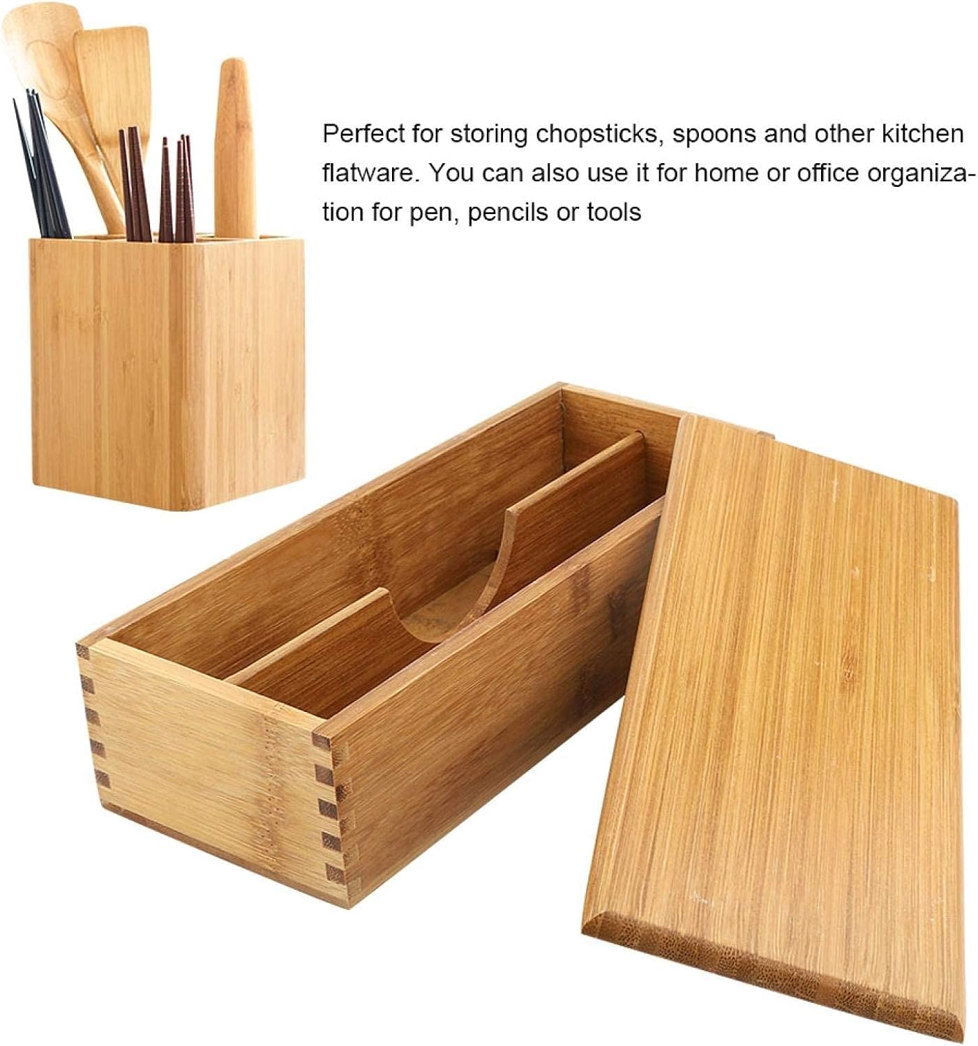 Wooden Cutlery Box with Lid, Small Drawer Organizer Kitchen, in for Spoon Utensil Chopsticks Kitchen Countertop, 10.6x4.3x2.5inch - Image 5