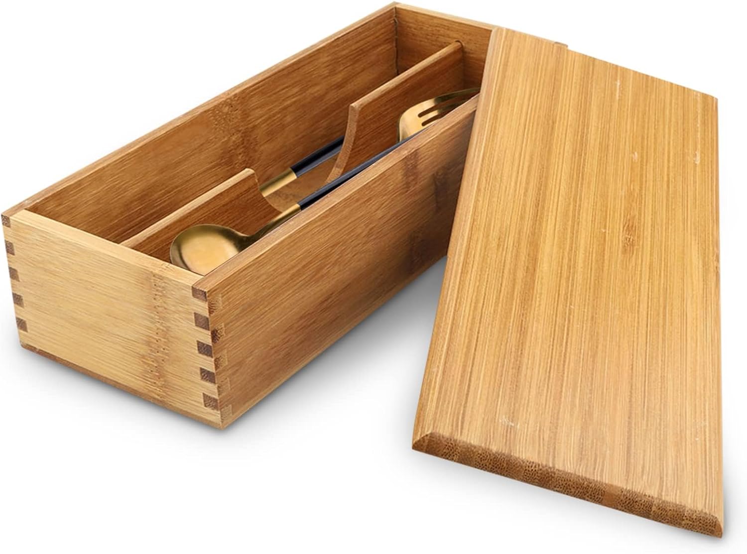 Wooden Cutlery Box with Lid, Small Drawer Organizer Kitchen, in for Spoon Utensil Chopsticks Kitchen Countertop, 10.6x4.3x2.5inch - Image 8