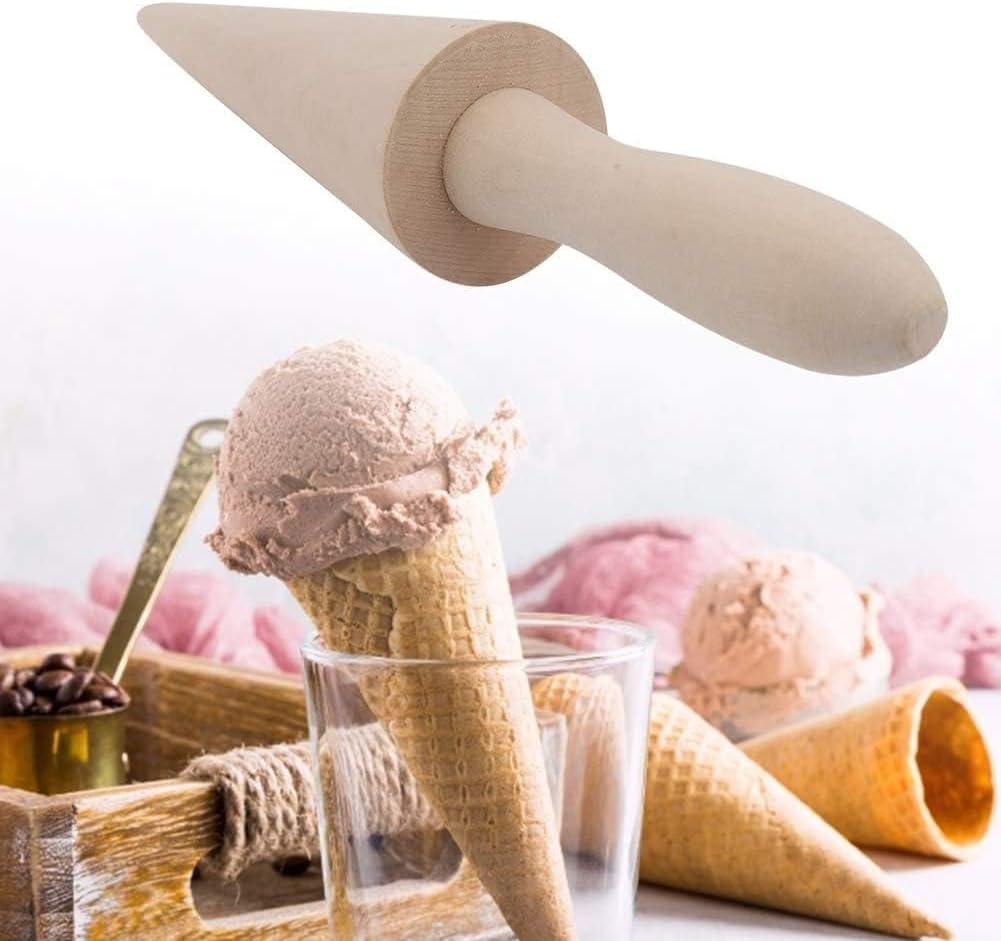 Ice Cream Cone Mold, Reusable Wooden Horn Mold 9.1in Waffle Roller Pizzelle for Kitchen Cooking and Baking - Image 3