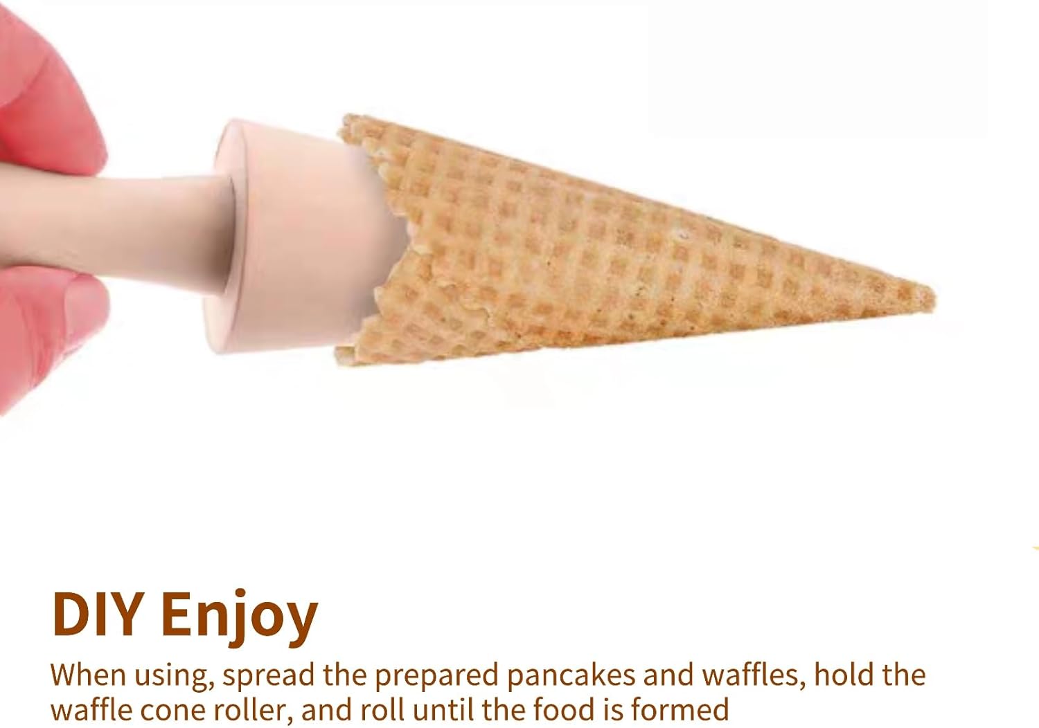 Ice Cream Cone Mold, Reusable Wooden Horn Mold 9.1in Waffle Roller Pizzelle for Kitchen Cooking and Baking - Image 4