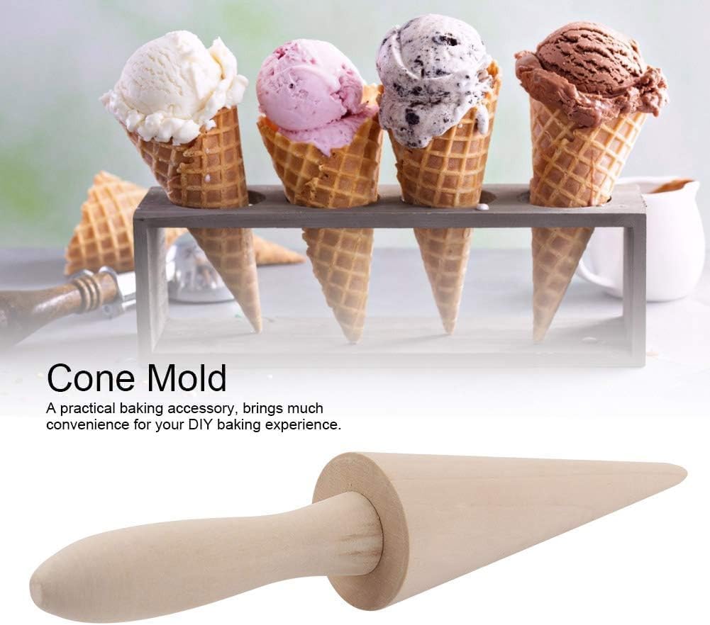 Ice Cream Cone Mold, Reusable Wooden Horn Mold 9.1in Waffle Roller Pizzelle for Kitchen Cooking and Baking - Image 5
