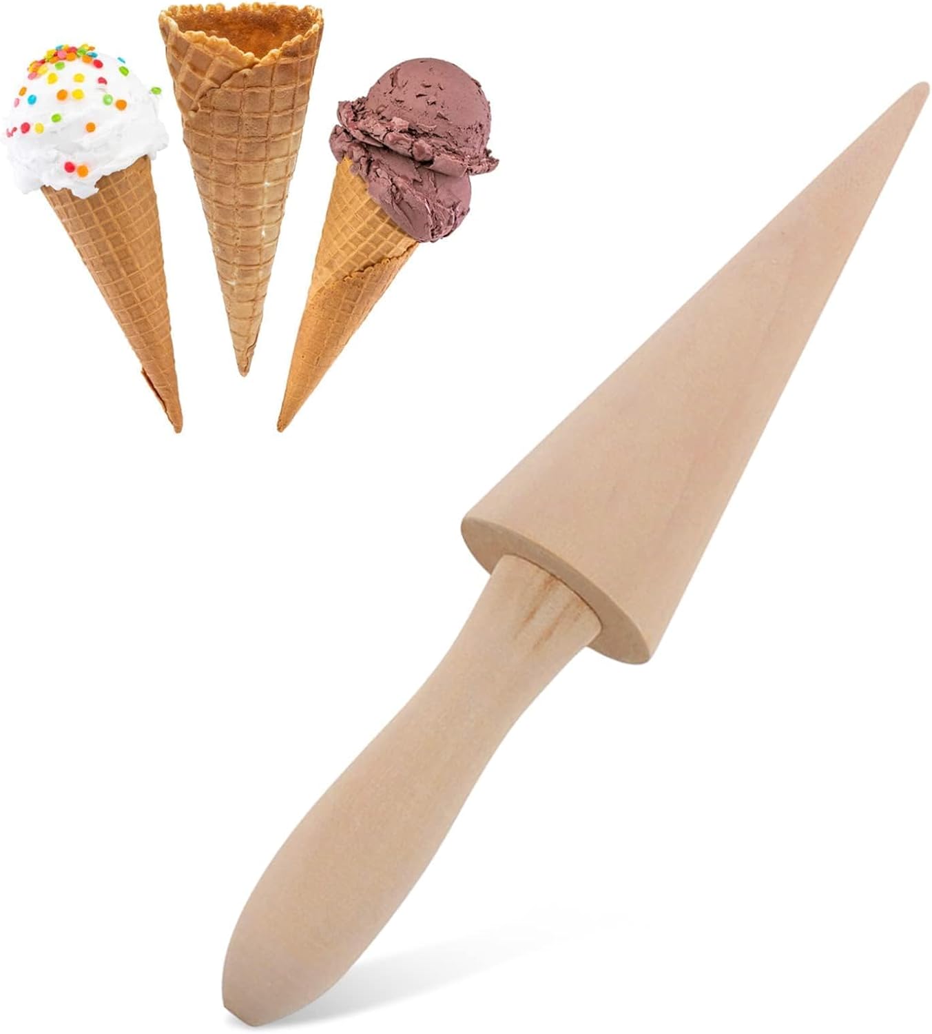 Ice Cream Cone Mold, Reusable Wooden Horn Mold 9.1in Waffle Roller Pizzelle for Kitchen Cooking and Baking - Image 6