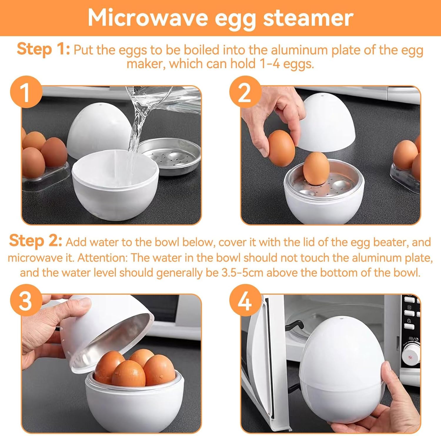 Microwave Egg Cooker, Hard Boiled 4 Capacity Boiler Steamer Poacher Microwavable with Lid for Cooking Kitchen Tools - Image 4