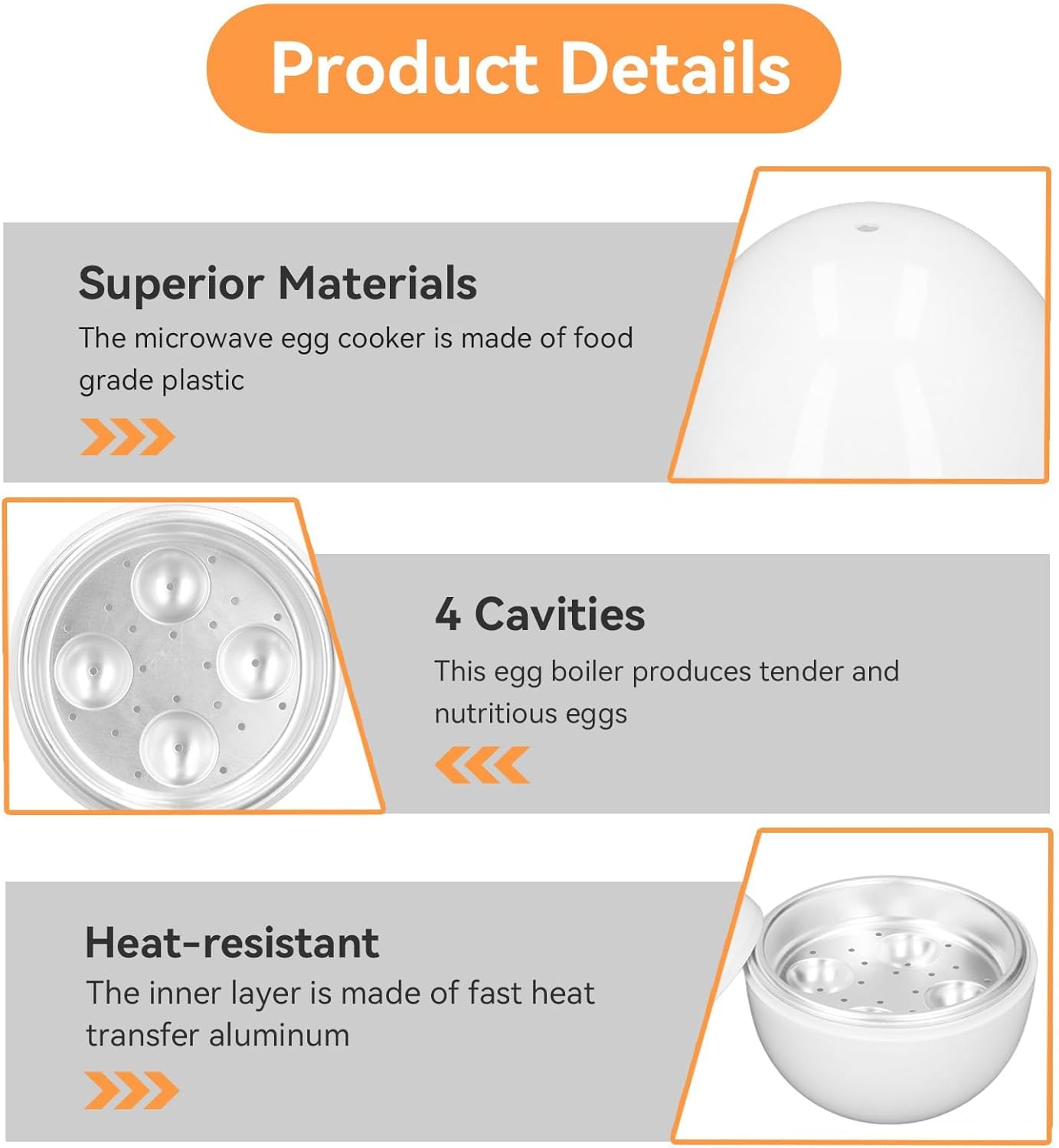 Microwave Egg Cooker, Hard Boiled 4 Capacity Boiler Steamer Poacher Microwavable with Lid for Cooking Kitchen Tools - Image 6