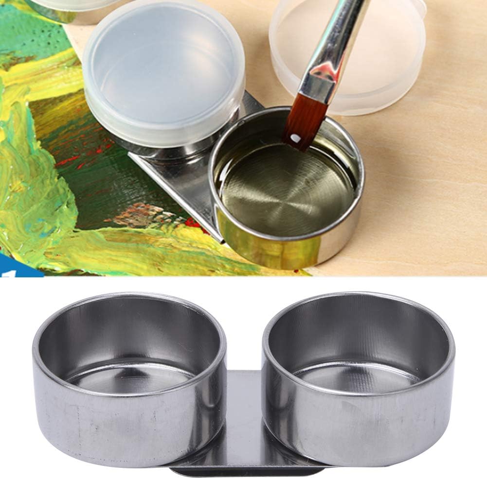 Double Dipper Palette Cup, Stainless Steel Oil Painting Cup with Lid and Clip for Watercolor Gouache Acrylic - Image 1