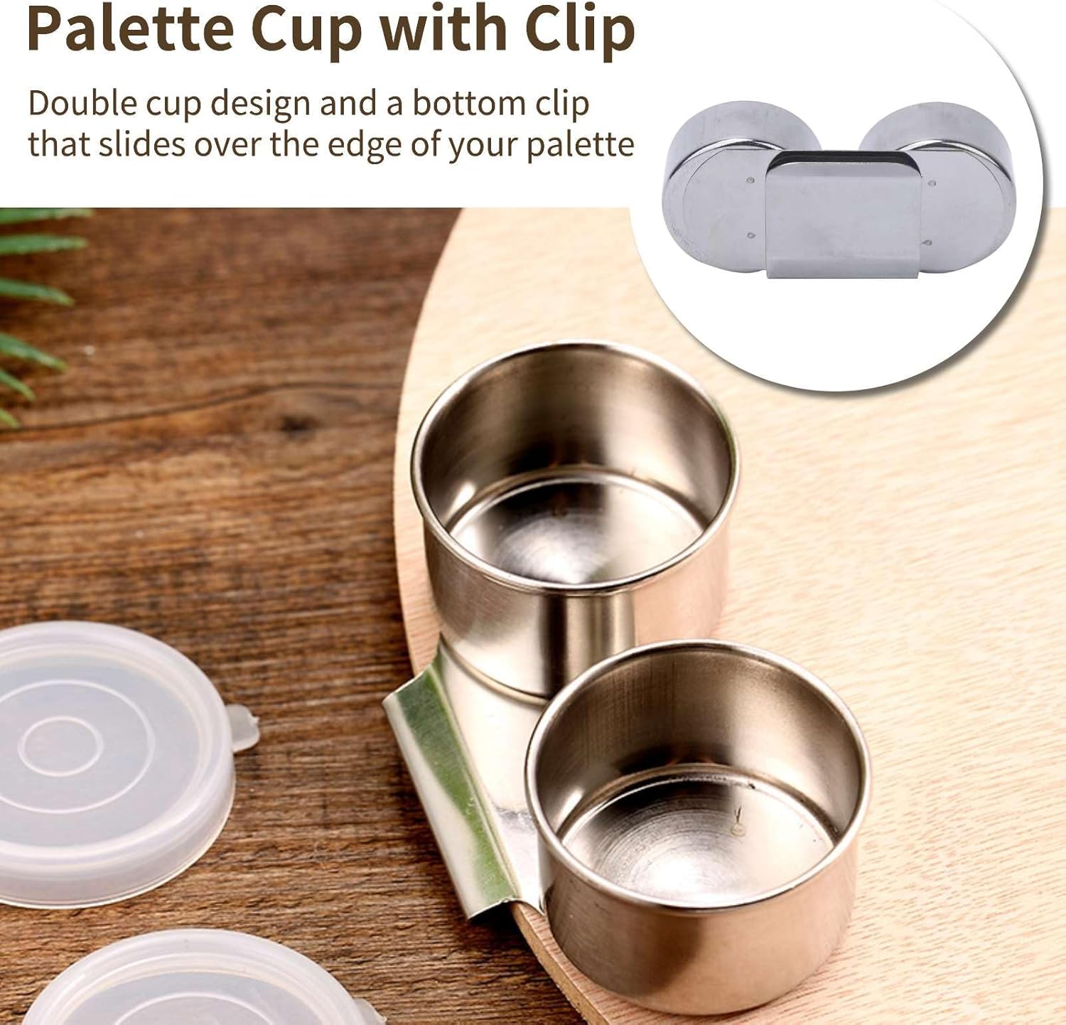Double Dipper Palette Cup, Stainless Steel Oil Painting Cup with Lid and Clip for Watercolor Gouache Acrylic - Image 3