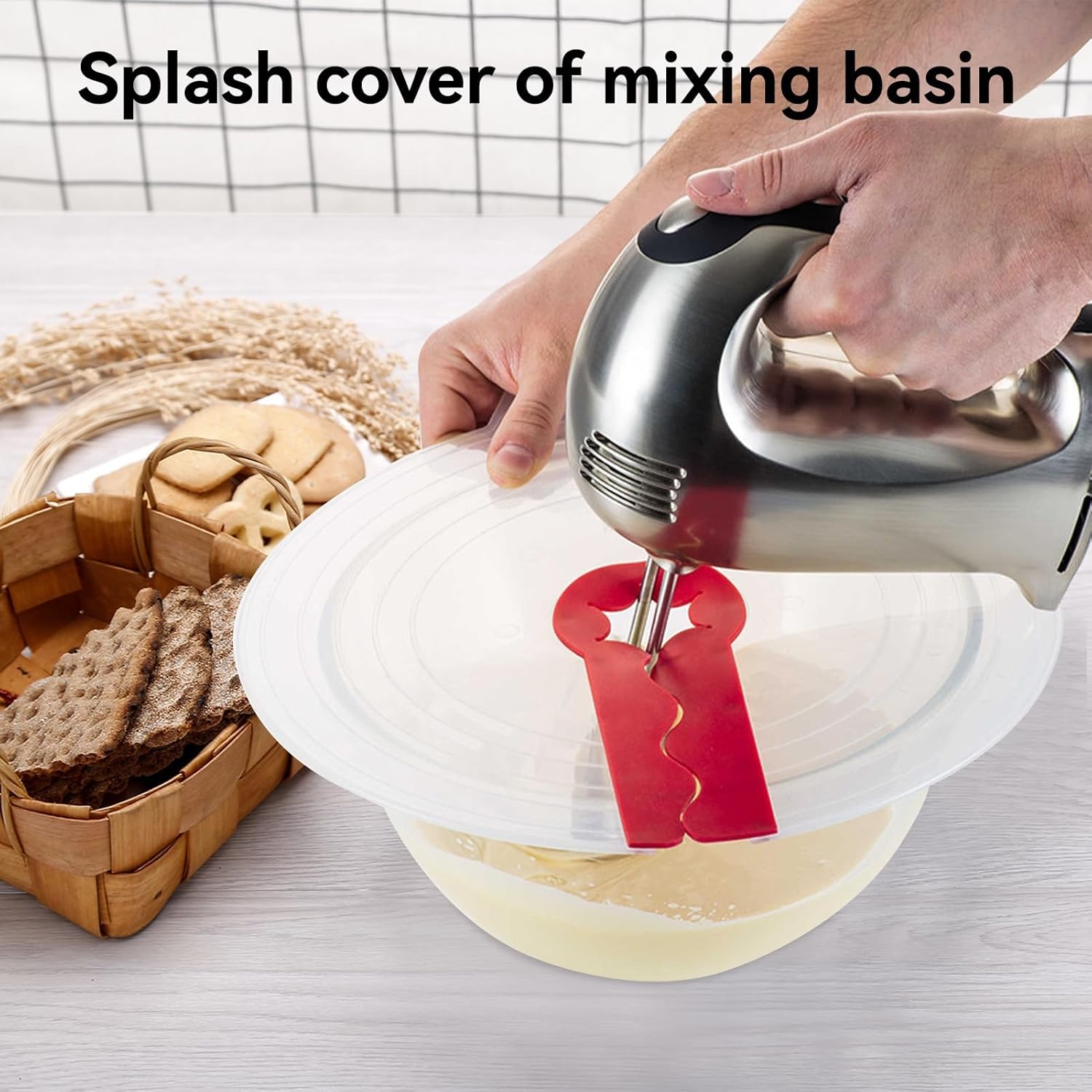 12 Inch Mixing Bowl Splatter Guard, Silicone Hand Mixer Shield Splash Guard Anti Cover for Baking & Cooking - Image 2