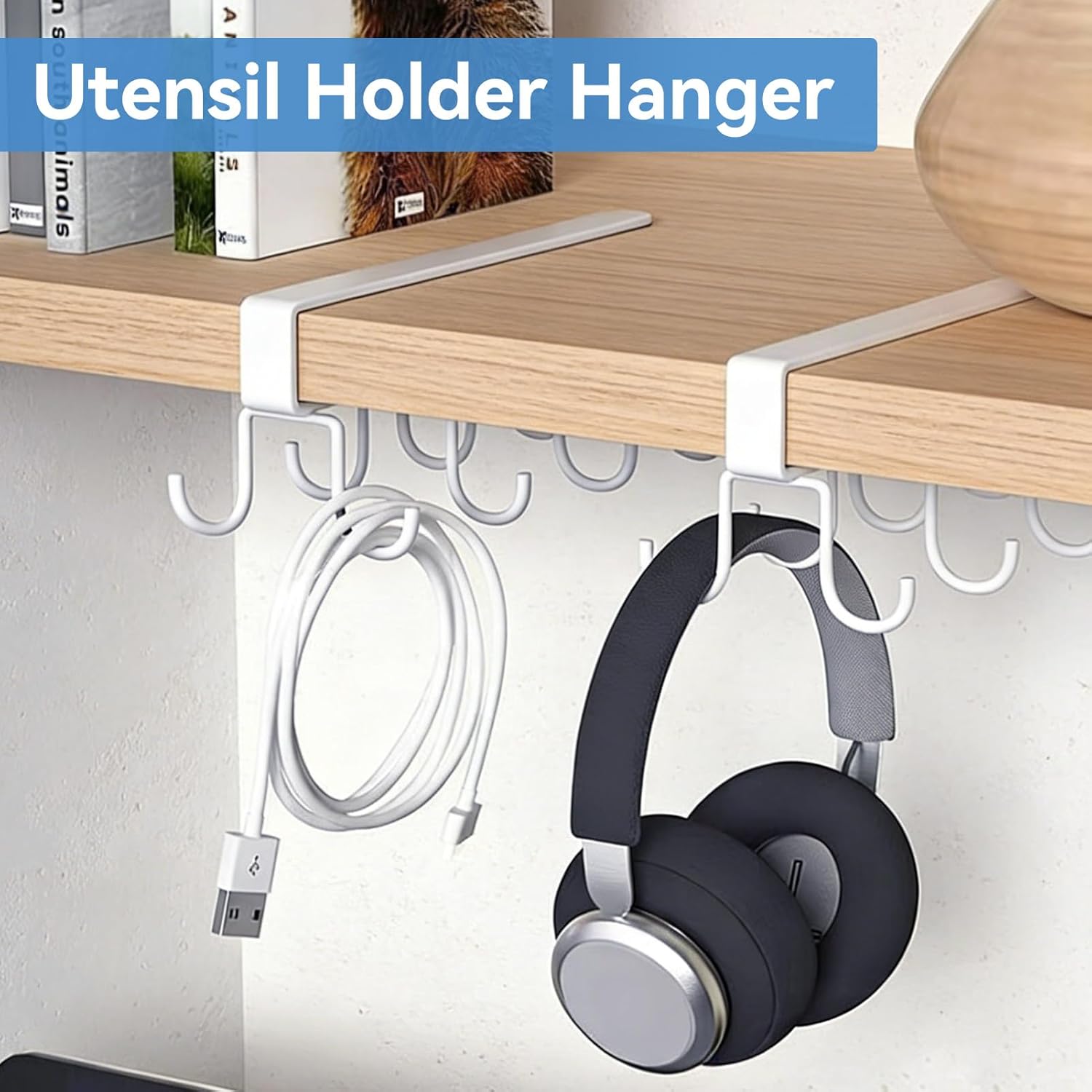Mug Hooks Under Cabinet, Coffee Cup Cabinet No Drilling Hanger Hanging Cups Organizer for Kitchen Utensil Storage - Image 2