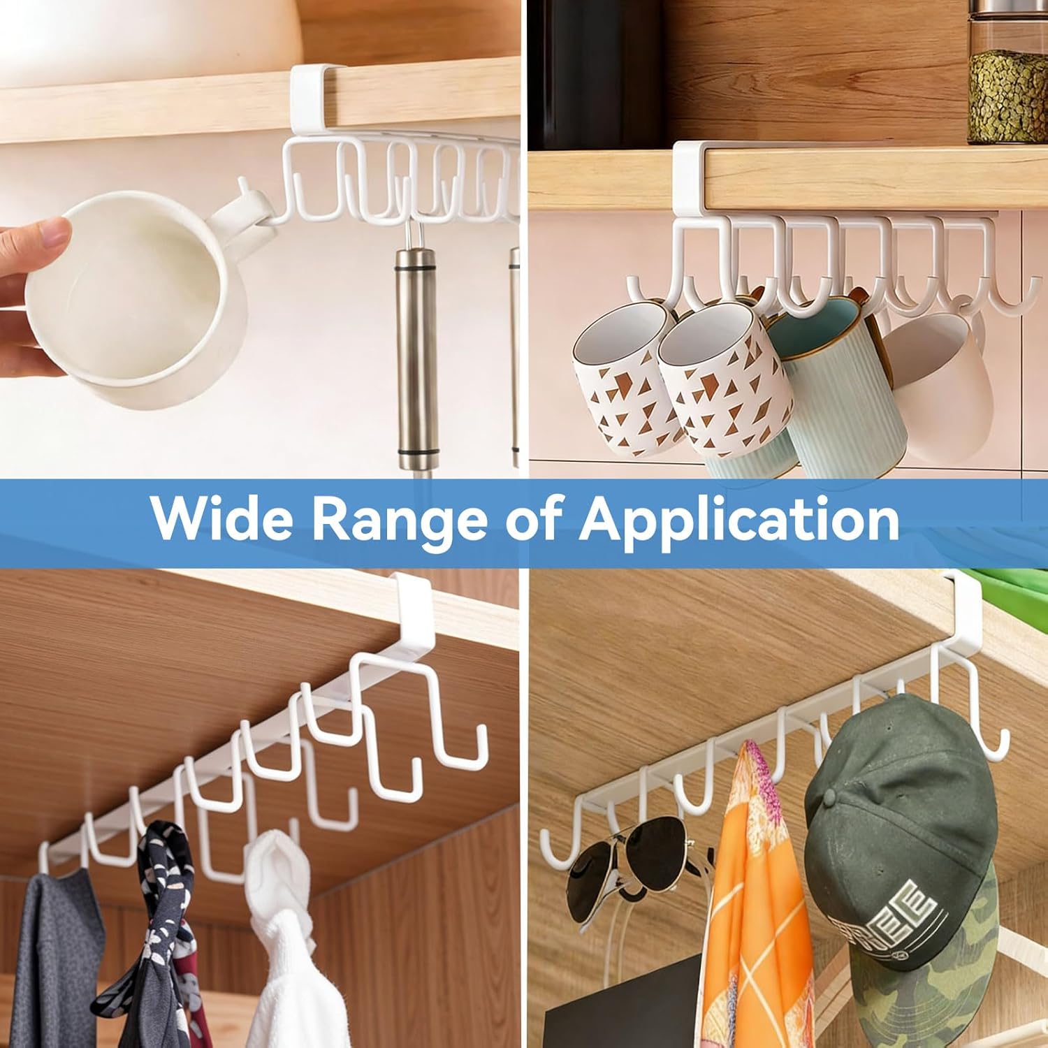 Mug Hooks Under Cabinet, Coffee Cup Cabinet No Drilling Hanger Hanging Cups Organizer for Kitchen Utensil Storage - Image 4
