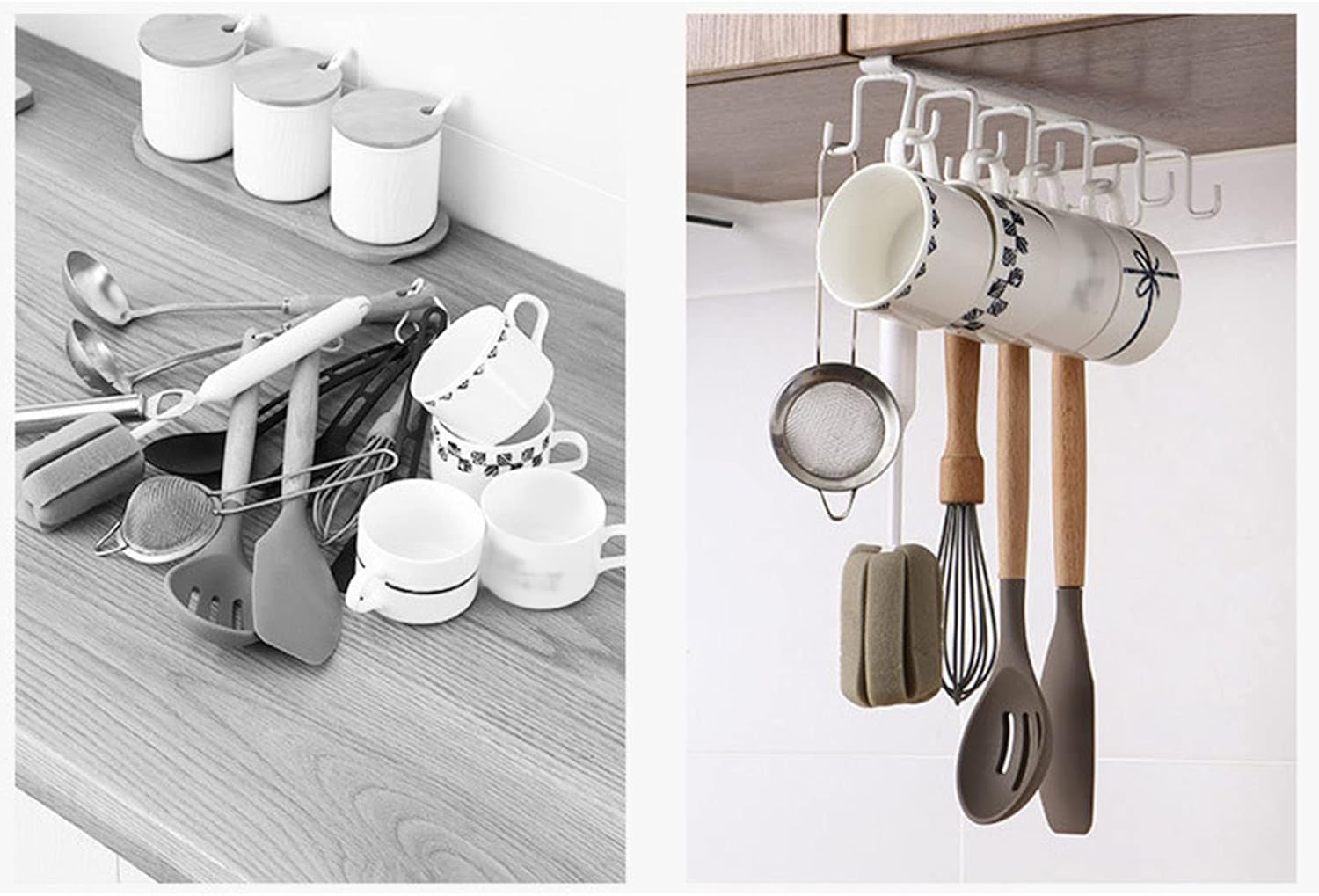 Mug Hooks Under Cabinet, Coffee Cup Cabinet No Drilling Hanger Hanging Cups Organizer for Kitchen Utensil Storage - Image 7