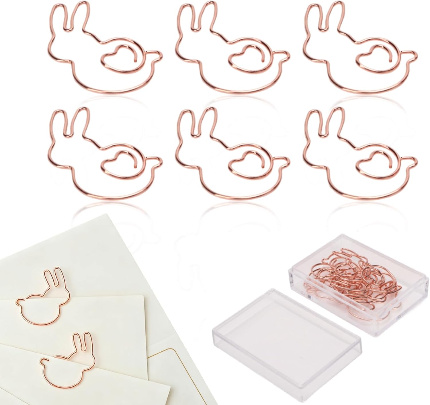 100PCS Rabbit Shape Paper Clips, Rose Gold Bunny Paperclips Decorative Clips Cute Animals Bookmark for Office School Home Desk Organizers - Image 1