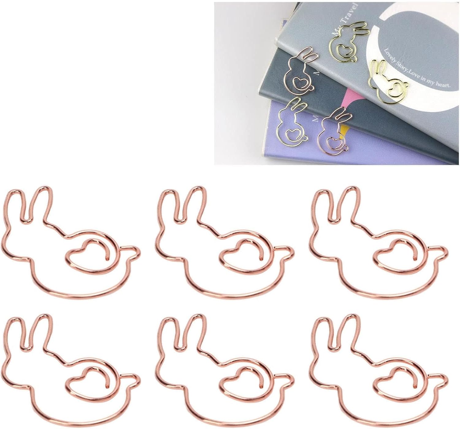 100PCS Rabbit Shape Paper Clips, Rose Gold Bunny Paperclips Decorative Clips Cute Animals Bookmark for Office School Home Desk Organizers - Image 5