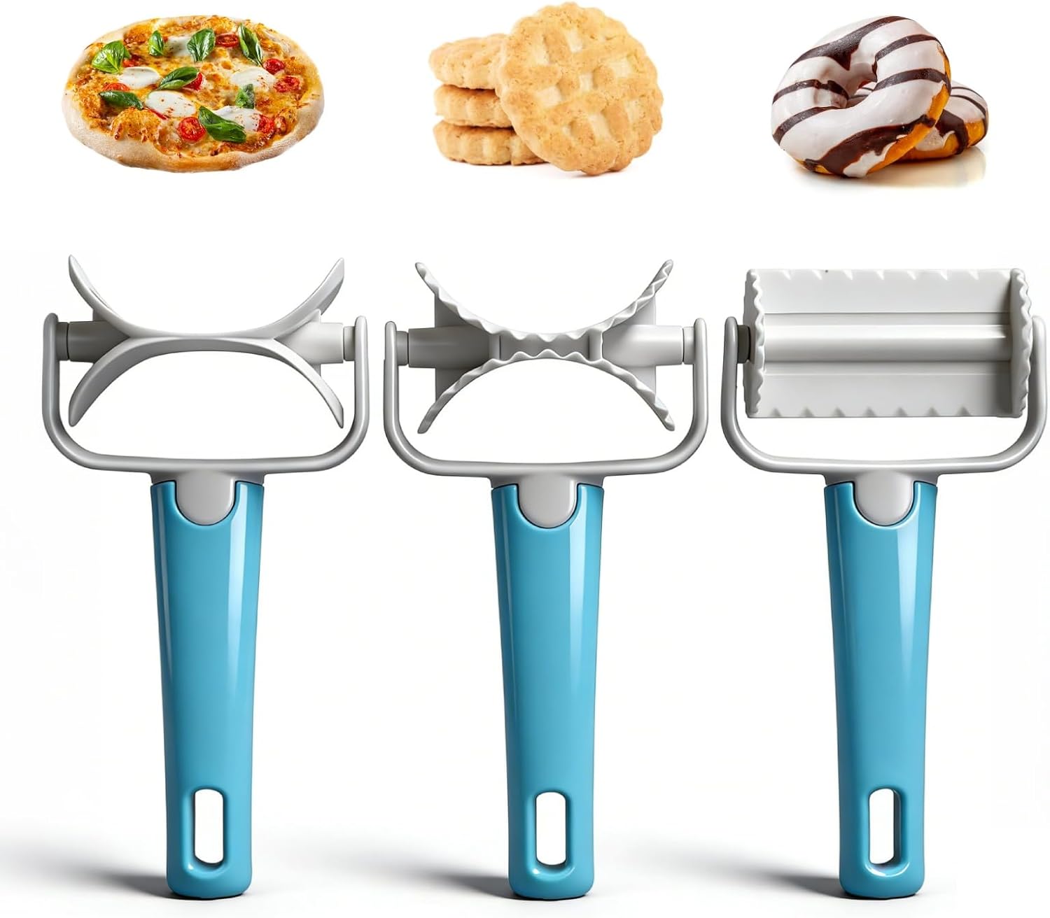 3PCS Pastry Rolling Cutter, Cookie Cutter Plastic Dough Blade Roller Round Fondant Slicer Baking Accessory for Cake Cookies Biscuits - Image 1