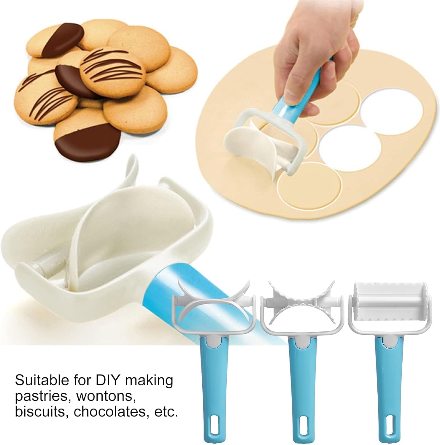 3PCS Pastry Rolling Cutter, Cookie Cutter Plastic Dough Blade Roller Round Fondant Slicer Baking Accessory for Cake Cookies Biscuits - Image 6