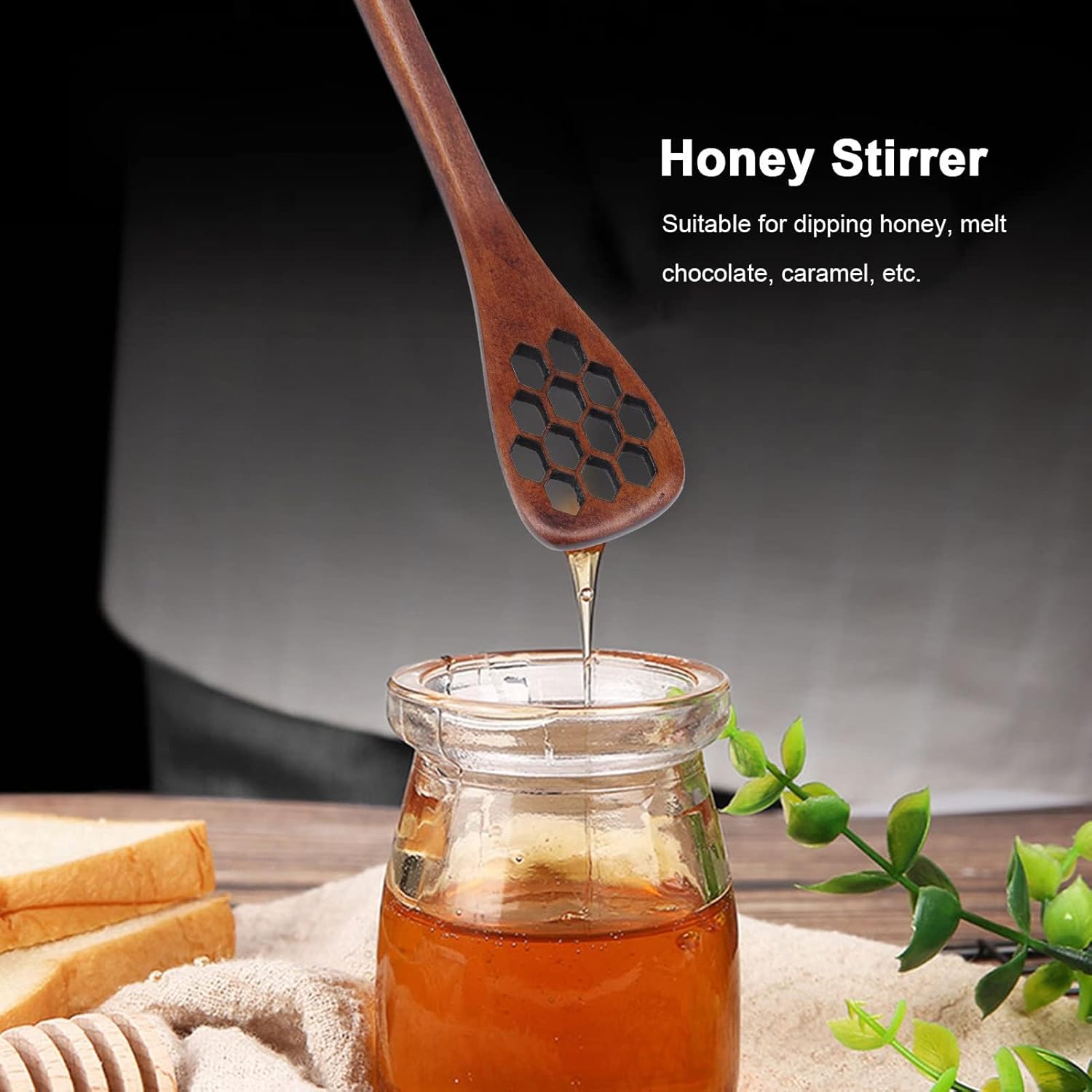 3PCS Honey Dipper Sticks, Long Handle Mixing Stick Mini Honeycomb Drizzler Wooden Spoon Stirrer for Collecting Dispensing Drizzling Jam - Image 2
