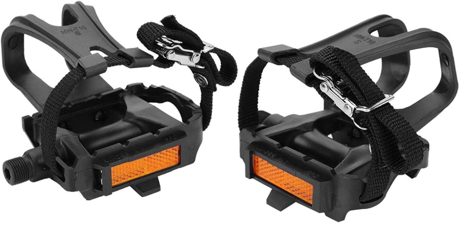 1 Pair Bike Pedals, Pedals with Toe Cages Road Bicycle Clip Adjustable Clips Straps for Wide Shoes Indoor Outdoor Cycling - Image 1