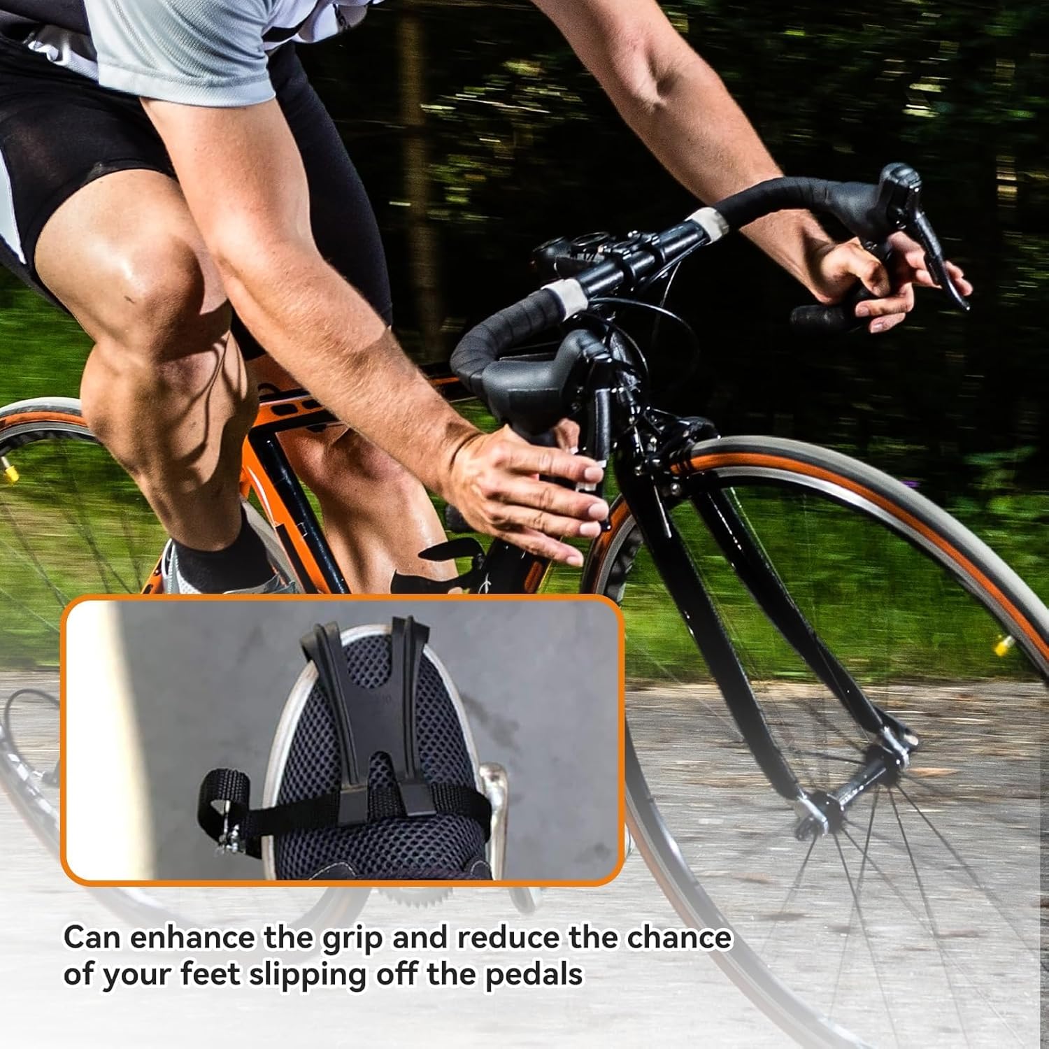 1 Pair Bike Pedals, Pedals with Toe Cages Road Bicycle Clip Adjustable Clips Straps for Wide Shoes Indoor Outdoor Cycling - Image 6