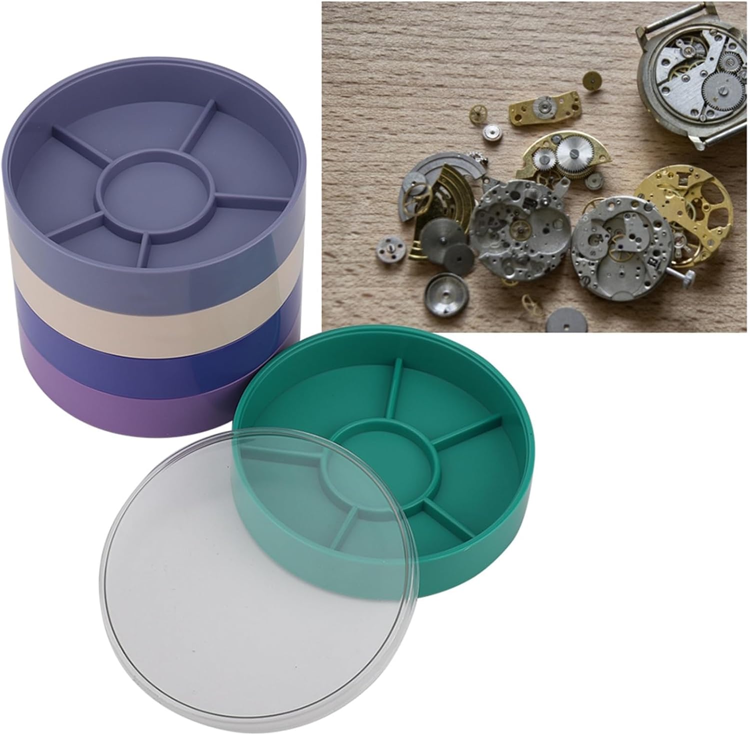 5 Layer Watch Parts Storage Box, Plastic Tray Watchmaker Repair Tool Container for Screw Component Movement Hardware Part (Round)  Redondo - Image 5
