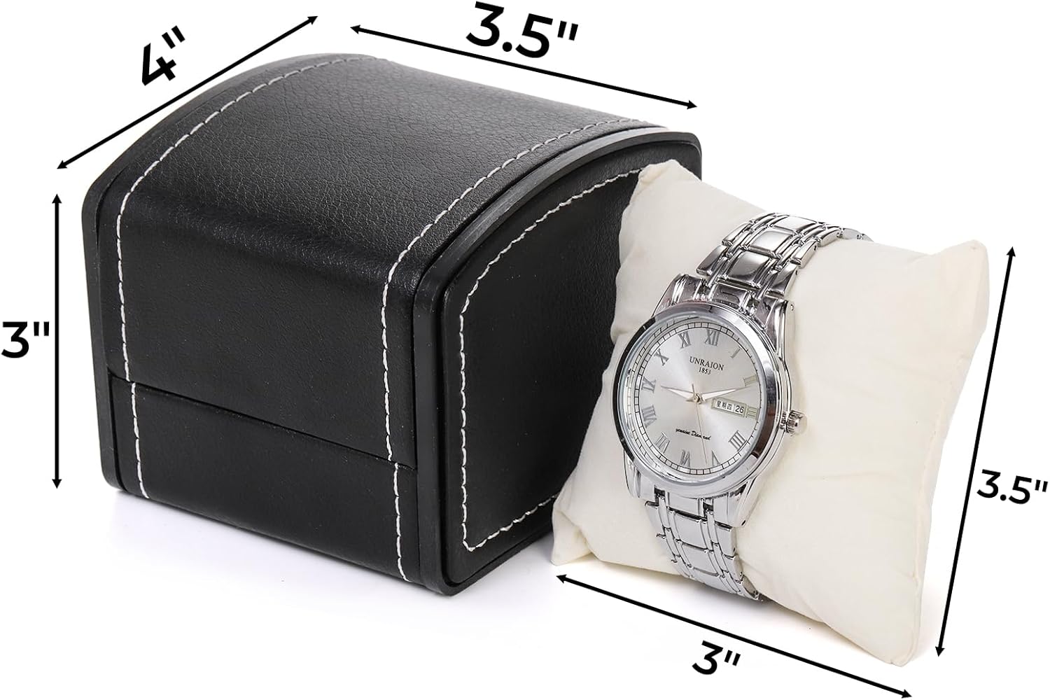 6 Packs Single Grid Watch Box with Pillow, PU Leather Gift Case for Bracelet, Jewelry Wristwatch Storage, Display Holder Men and Women, Roll Organizer, Black - Image 2