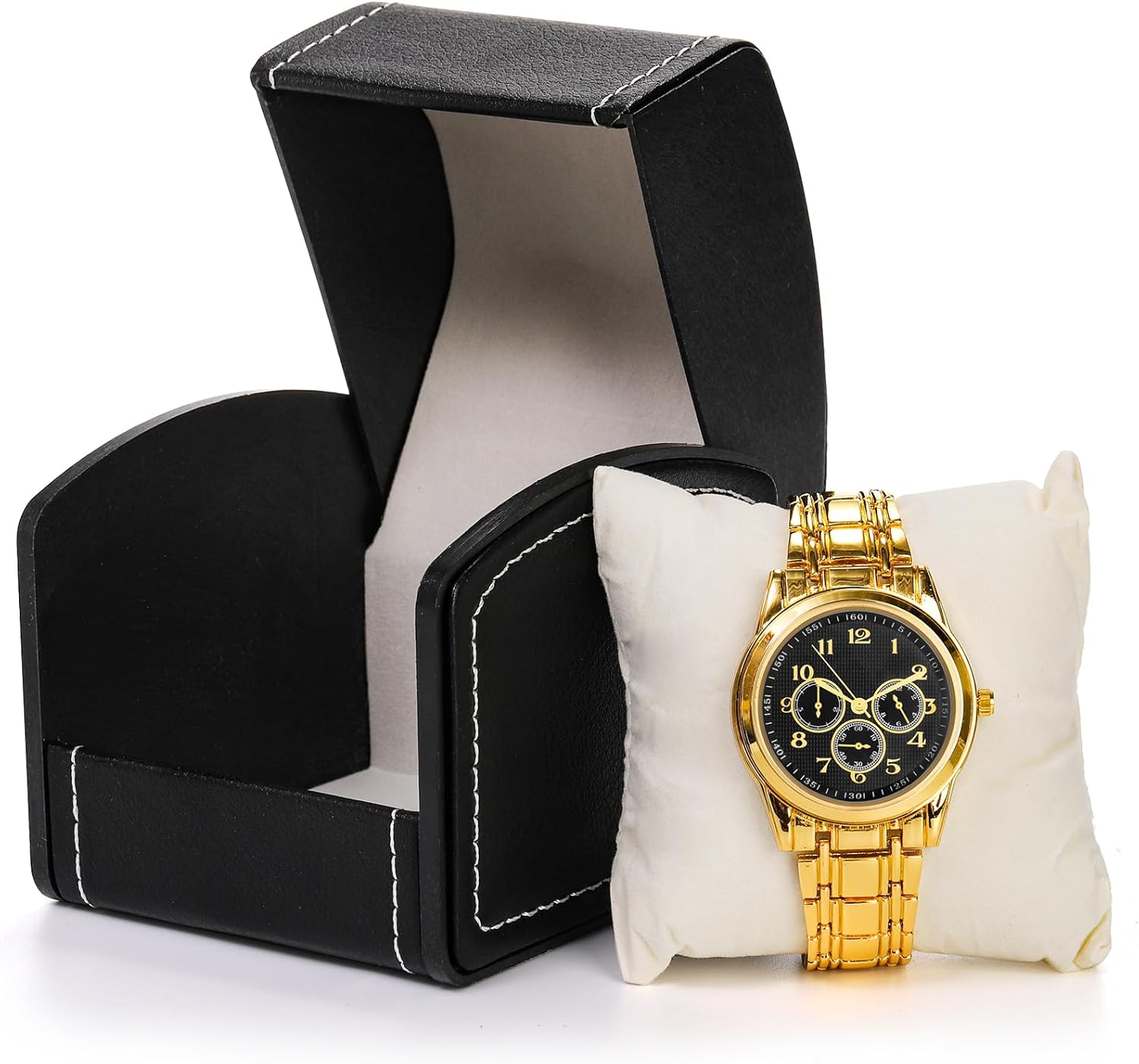 6 Packs Single Grid Watch Box with Pillow, PU Leather Gift Case for Bracelet, Jewelry Wristwatch Storage, Display Holder Men and Women, Roll Organizer, Black - Image 4